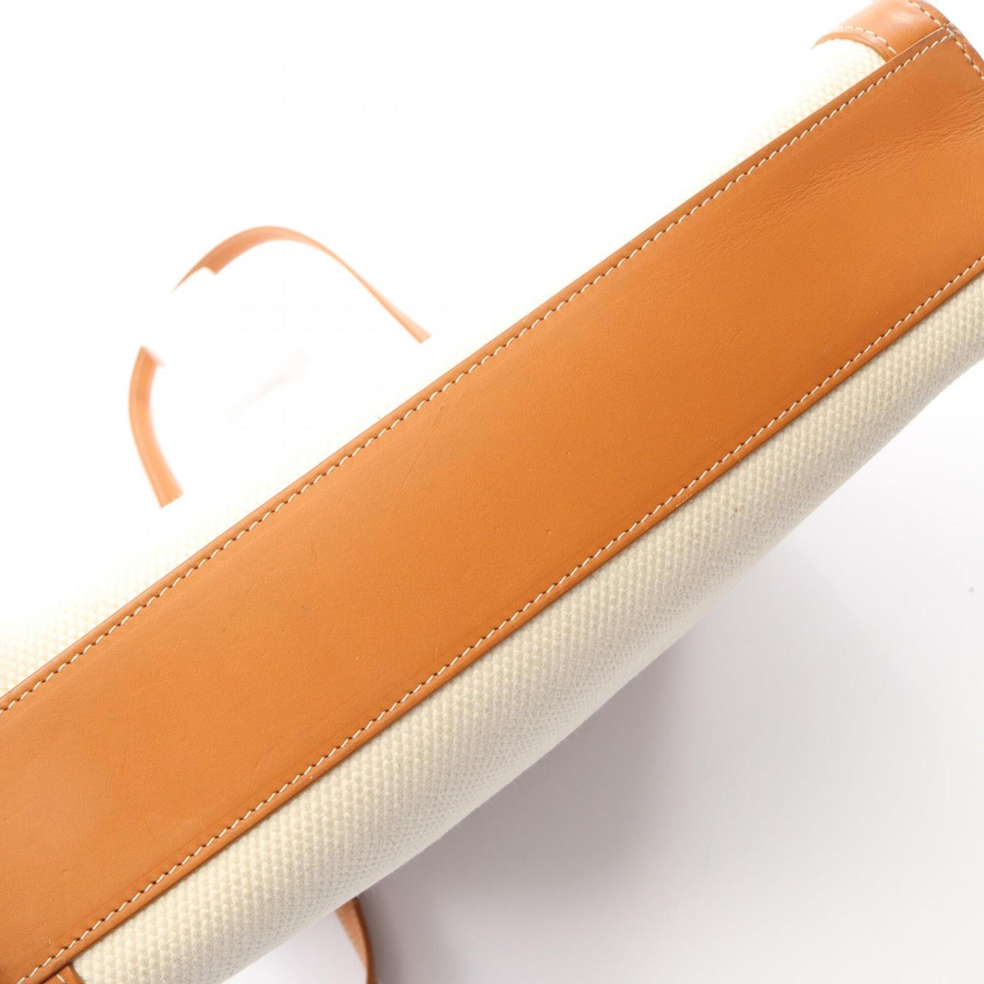 Celine Brown Ivory Canvas Leather Handbag Tote Bag (Pre-Owned)