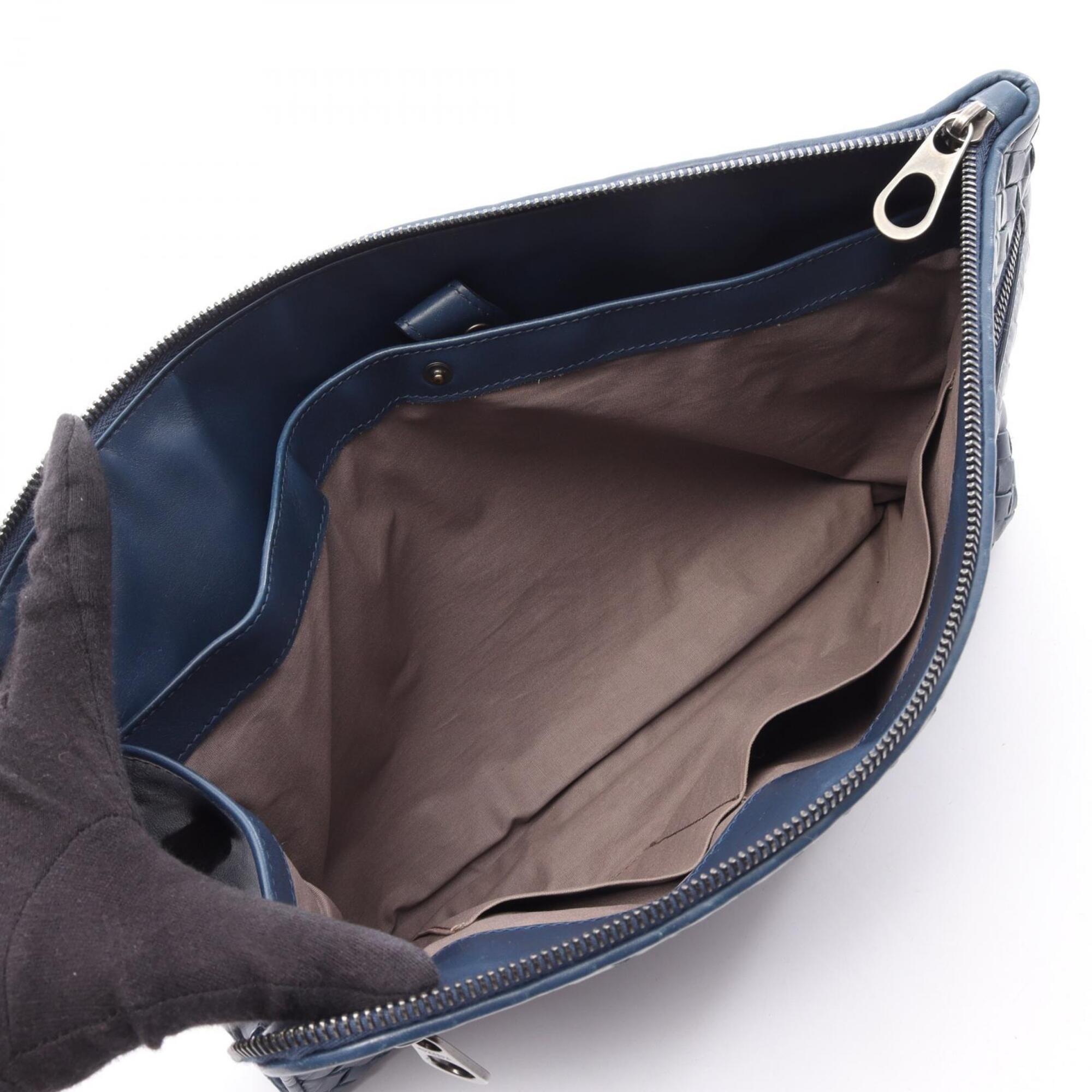 Bottega Veneta Intrecciato Blue Leather Clutch Bag Handbag (Pre-Owned)