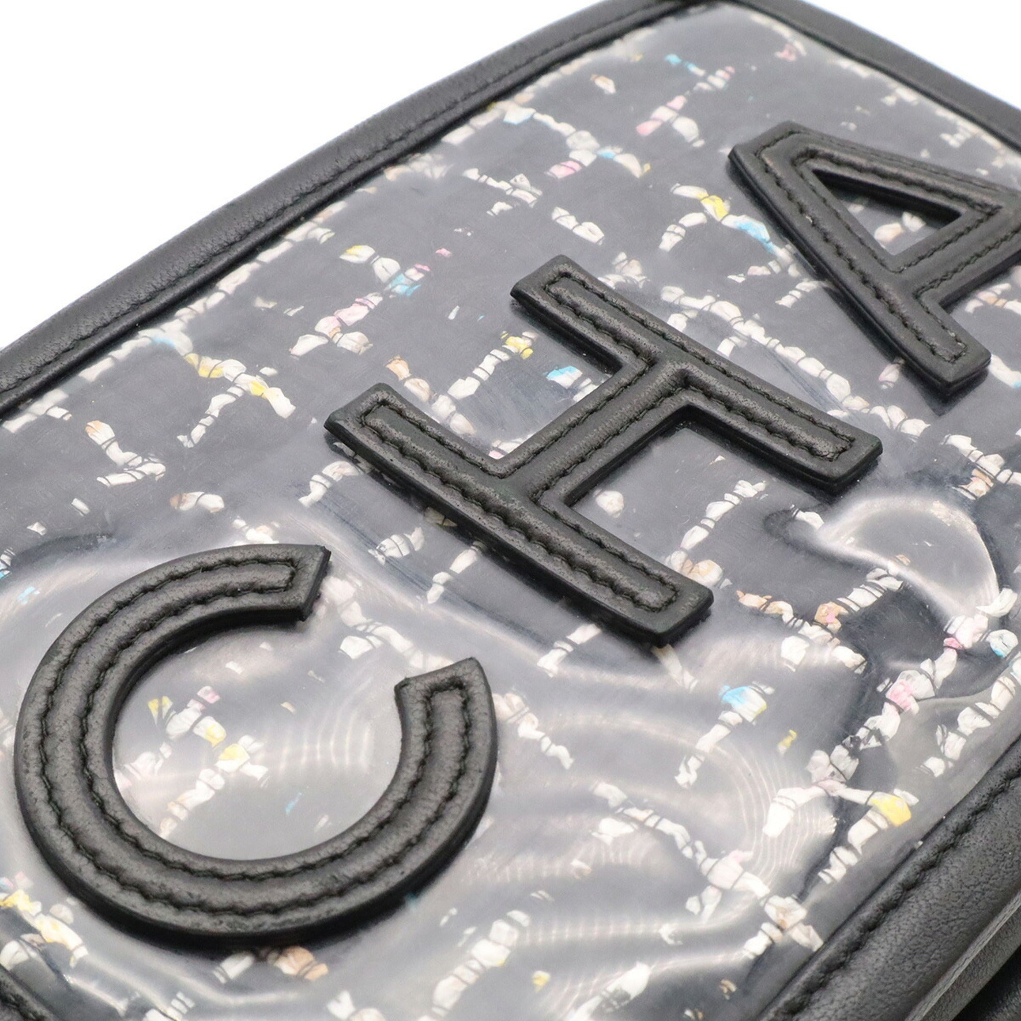 Chanel Black Clear Multi-Color Tweed Leather Vinyl Pochette Shoulder Bag (Pre-Owned)