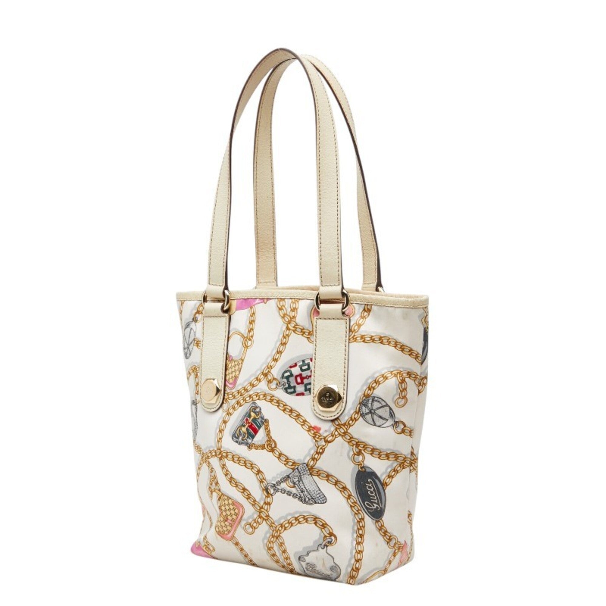 Gucci Multi-Color White Nylon Leather Handbag Tote Bag (Pre-Owned)