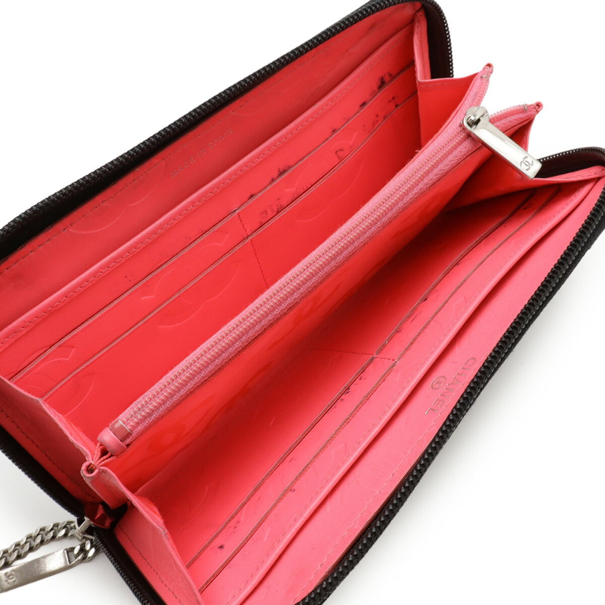 Chanel Black Pink Leather Long Wallet (Bi-Fold) (Pre-Owned)