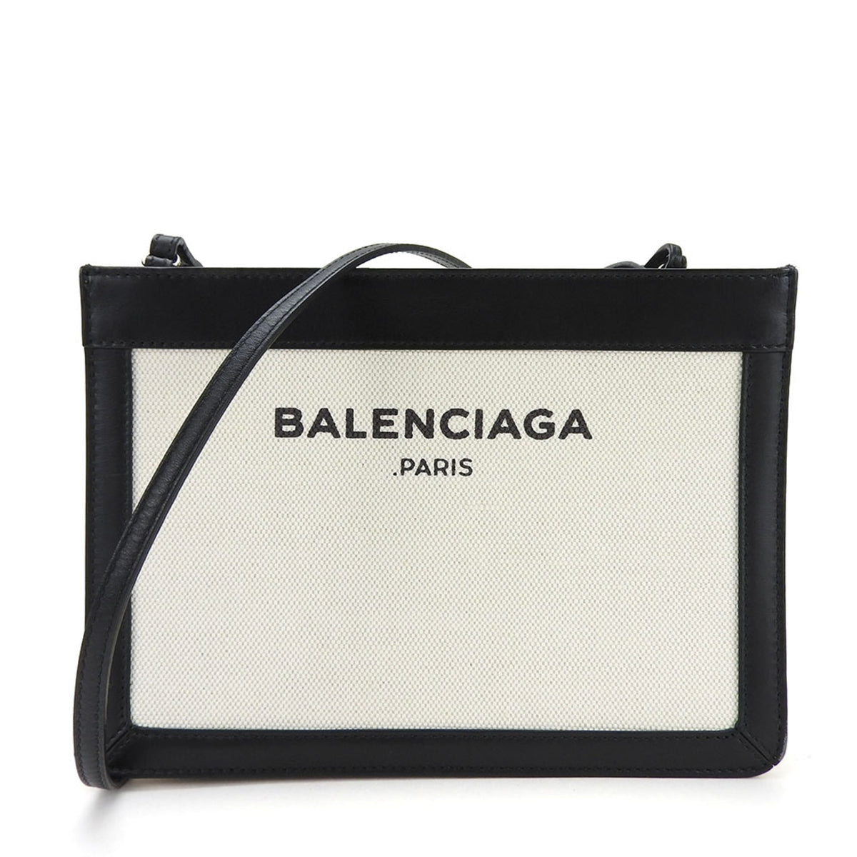 Balenciaga Black Ivory Canvas Leather Pochette Shoulder Bag (Pre-Owned)
