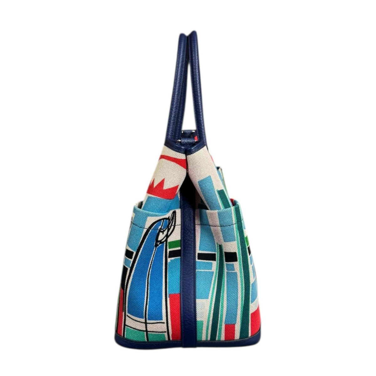 Hermes Blue Multi-Color Toile H Country Leather Shoulder Bag (Pre-Owned)