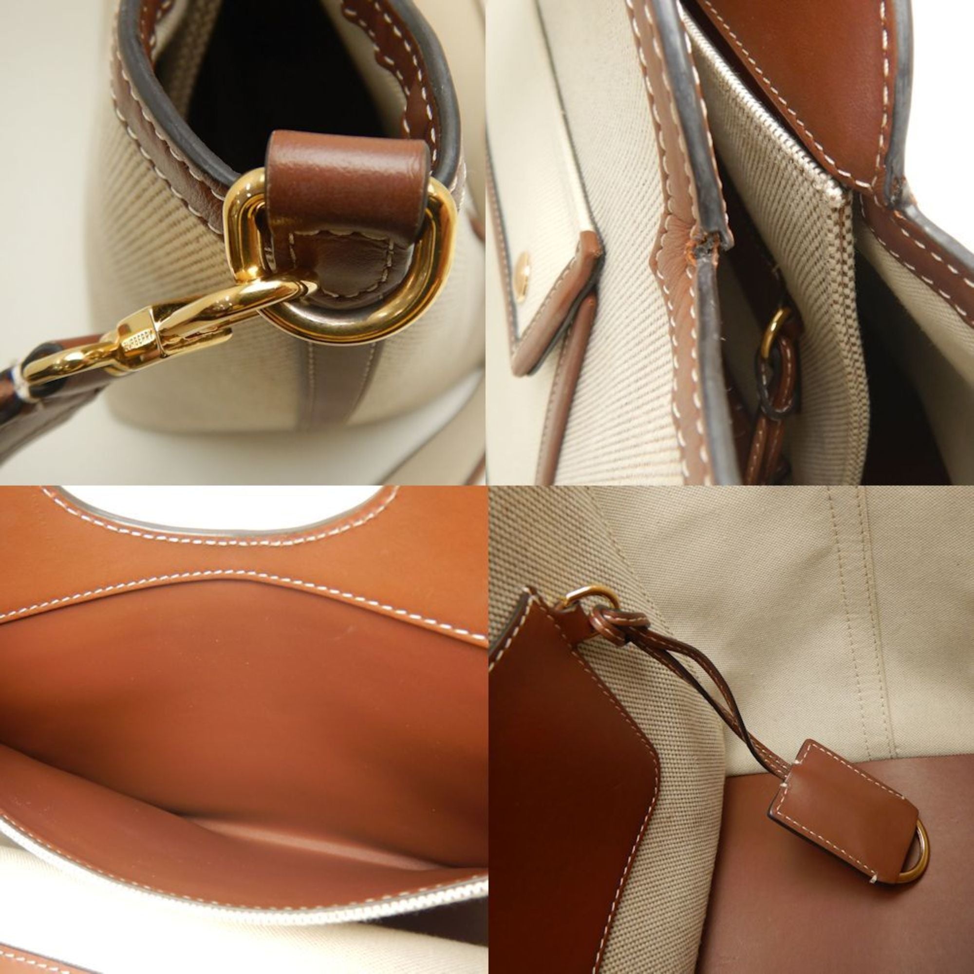 Burberry Gold Canvas Leather Tote Bag (Pre-Owned)