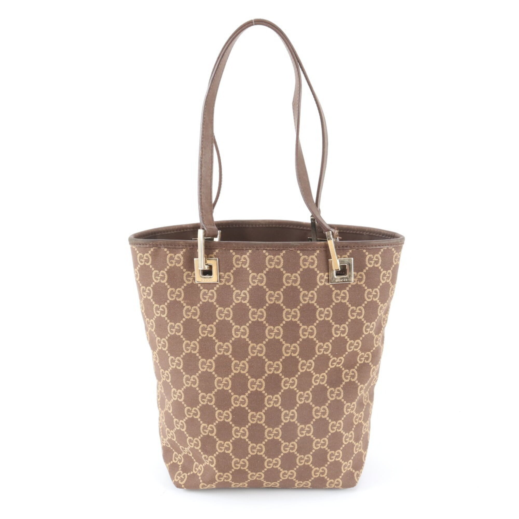 Gucci Gg Canvas Brown Gg Canvas Leather Handbag Tote Bag (Pre-Owned)