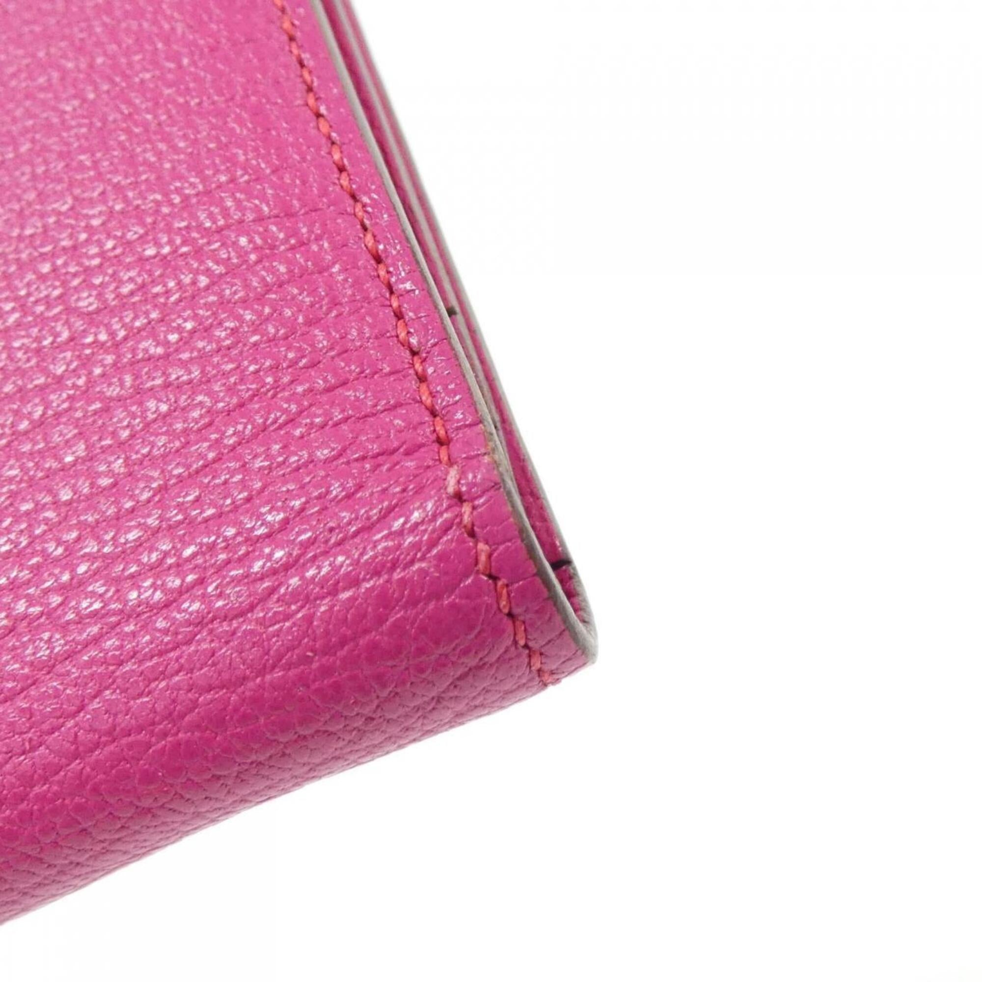 Hermes Rose Shocking Soufre Chevre Leather Long Wallet (Bi-Fold) (Pre-Owned)