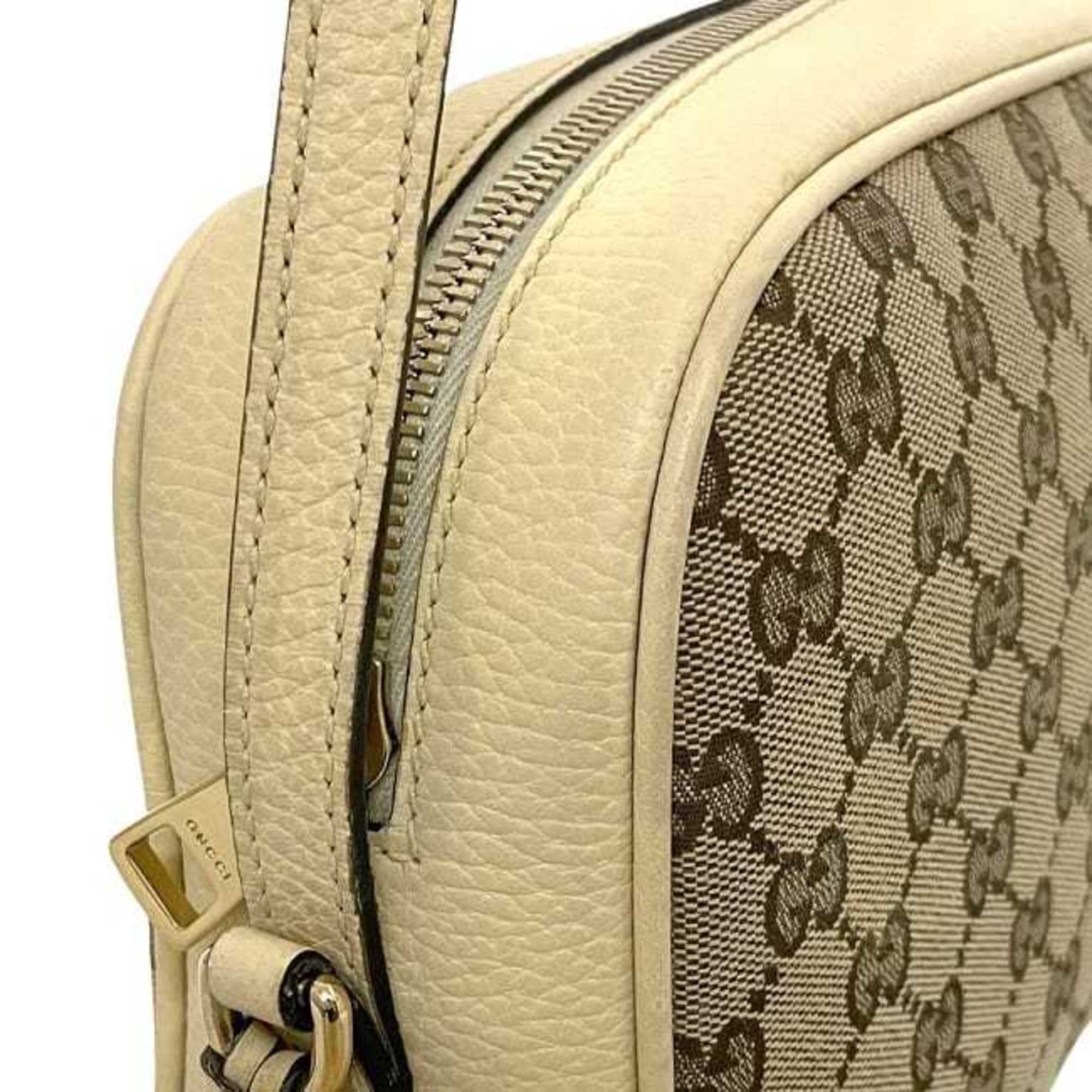 Gucci Beige White Canvas Leather Shoulder Bag (Pre-Owned)