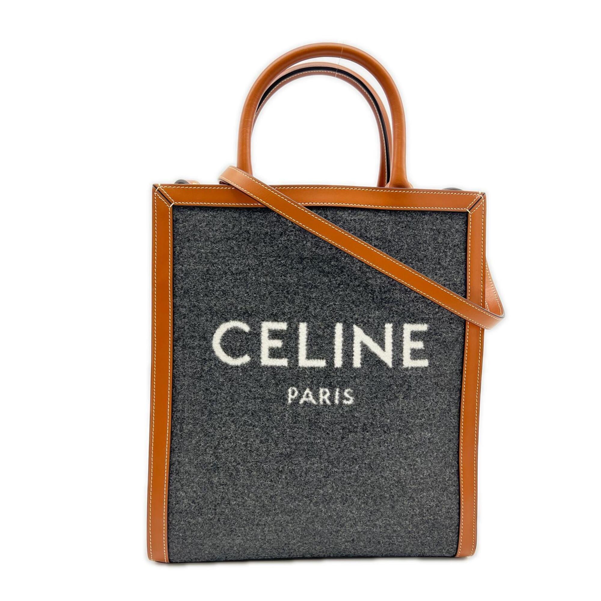 Celine Gray Brown Cotton Leather Handbag (Pre-Owned)