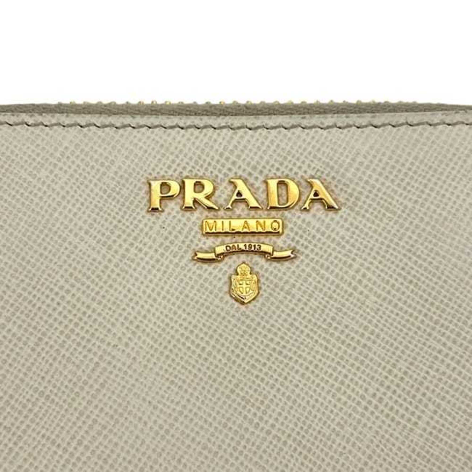 Prada Beige White Saffiano Metal Wallet (Bi-Fold) (Pre-Owned)