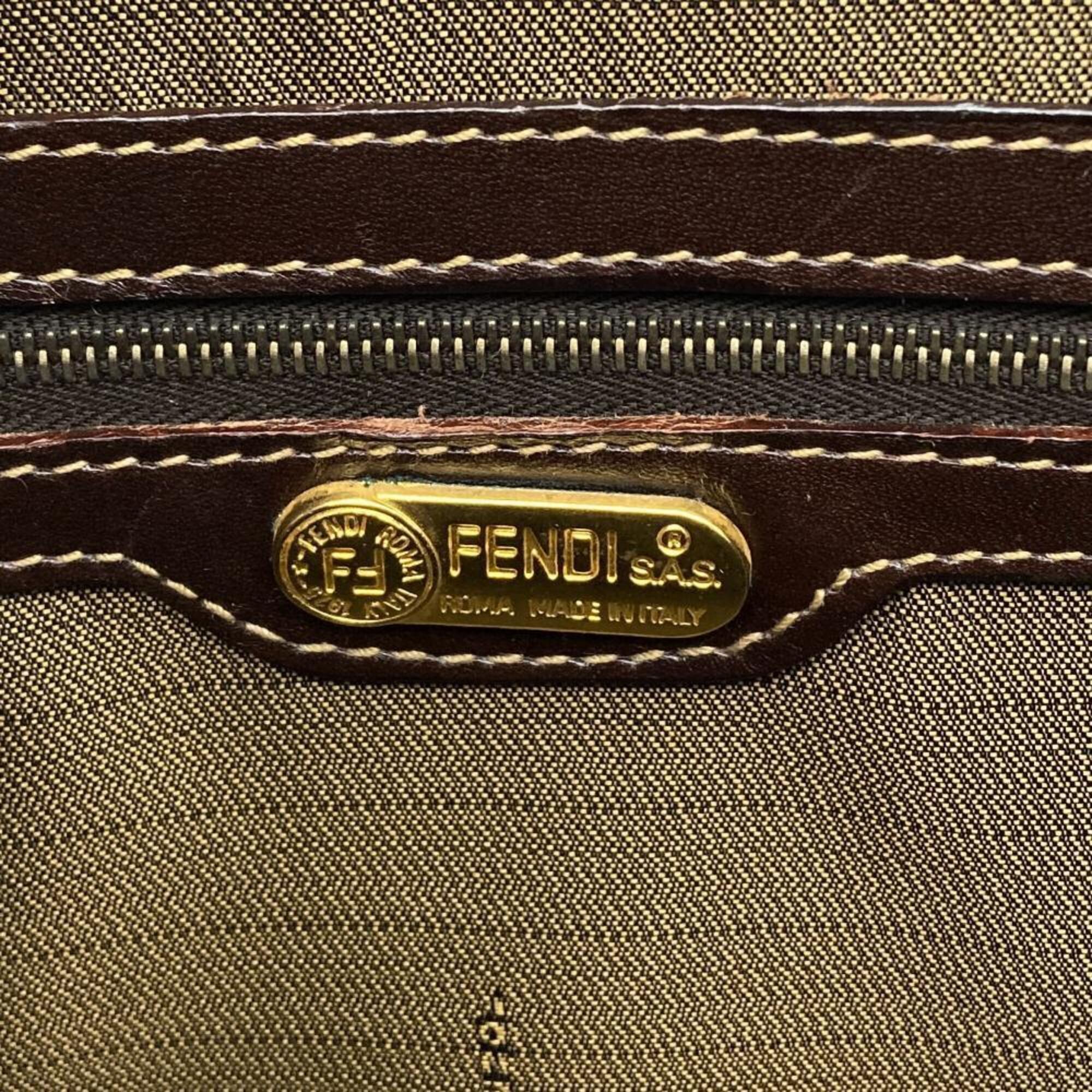 Fendi Zucca Brown Jacquard Leather Handbag Shoulder Bag (Pre-Owned)