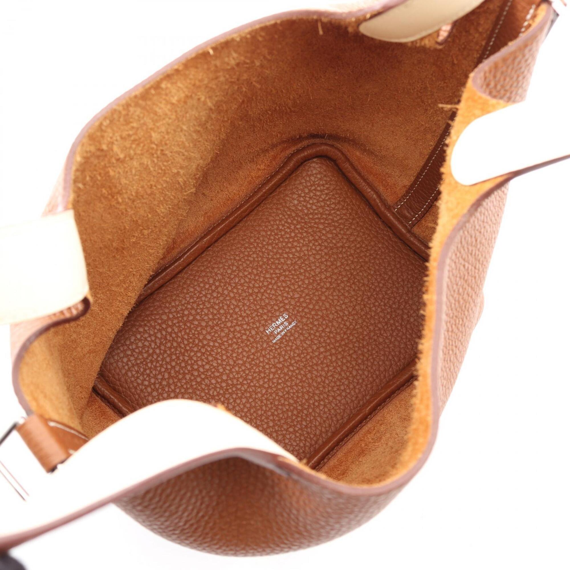 Hermes Brown Ivory Taurillon Clemence Leather Swift Leather Handbag (Pre-Owned)