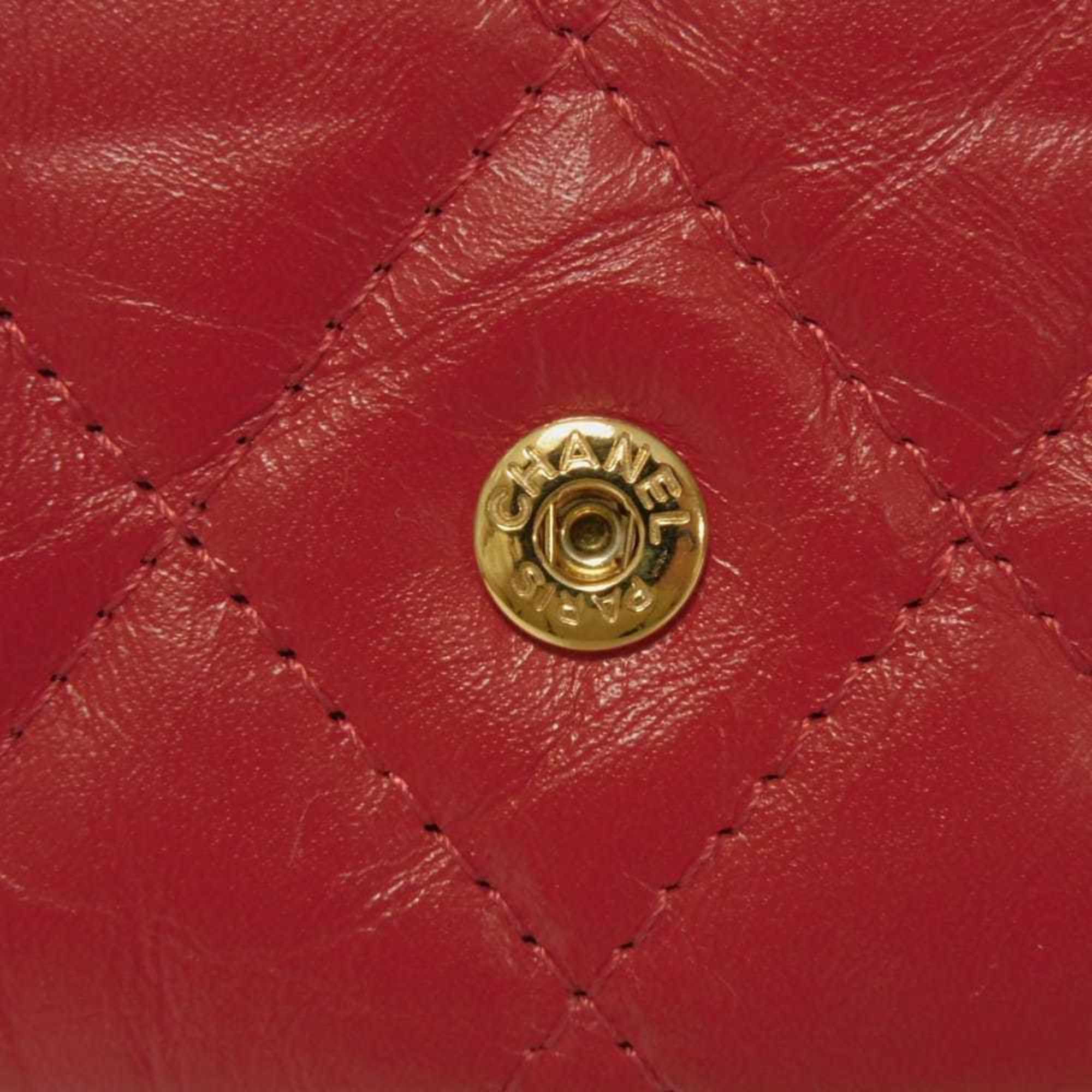 Chanel Red Color Leather Wallet (Bi-Fold) (Pre-Owned)