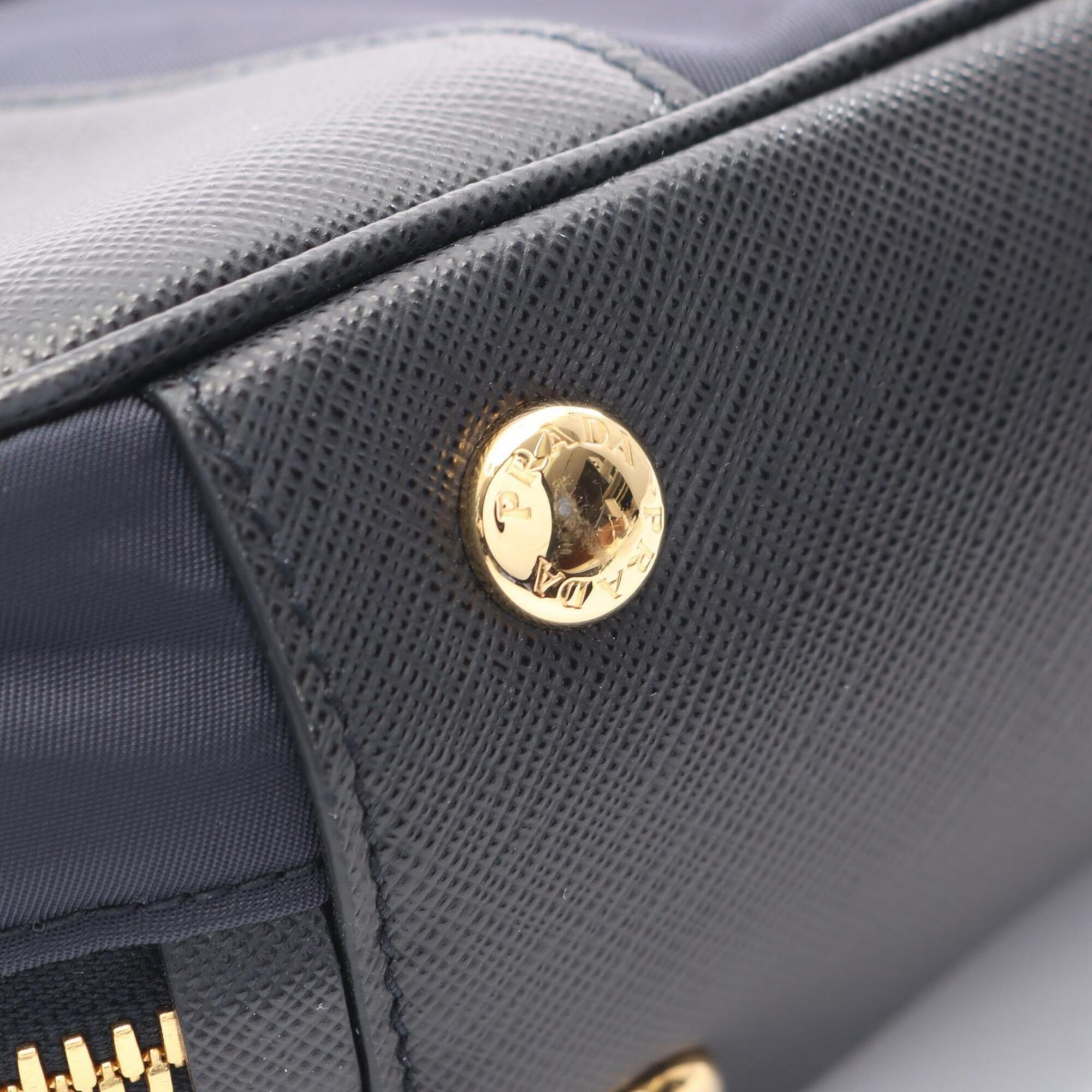 Prada Black Navy Nylon Leather Handbag (Pre-Owned)