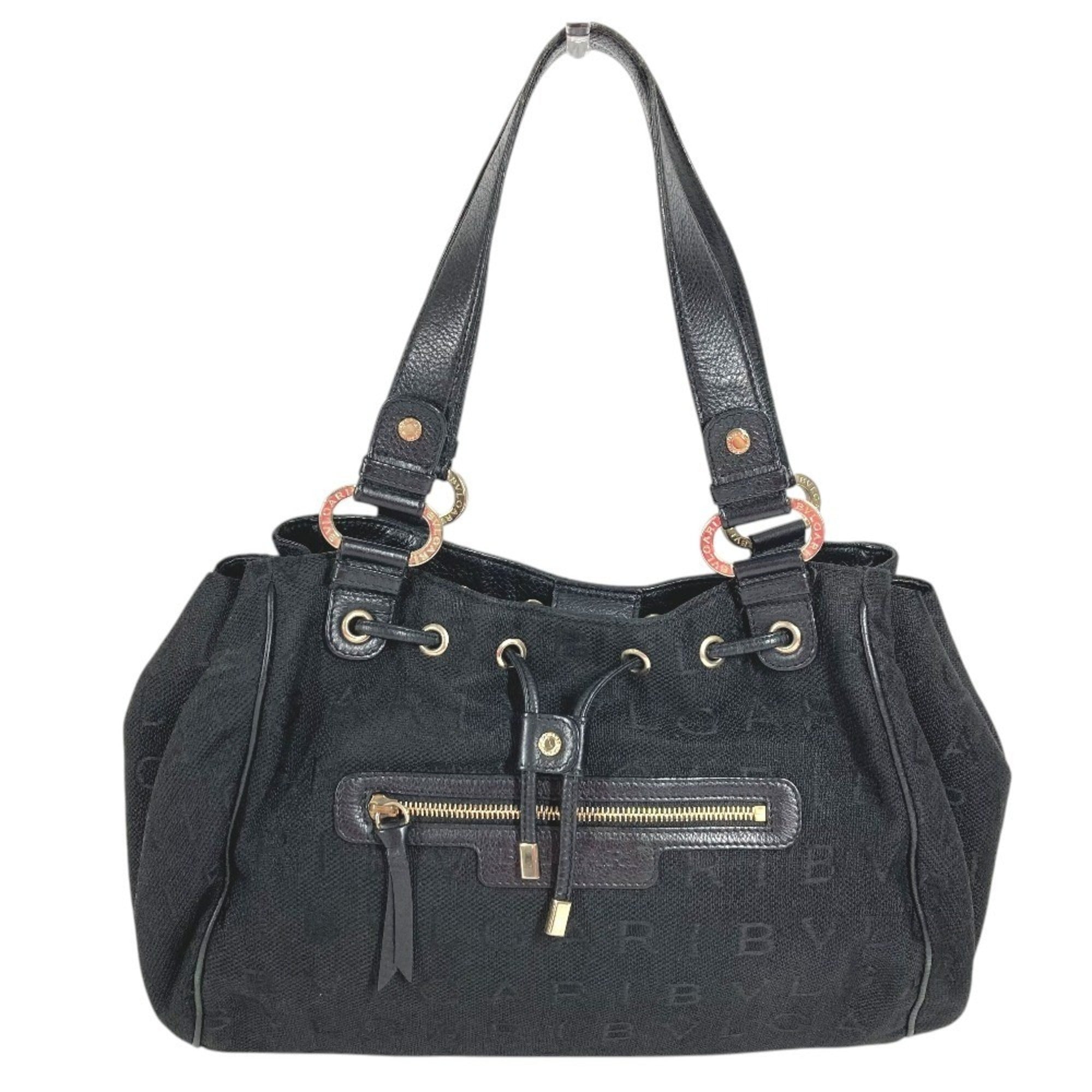 Bvlgari Black Canvas Leather Shoulder Bag Tote Bag (Pre-Owned)