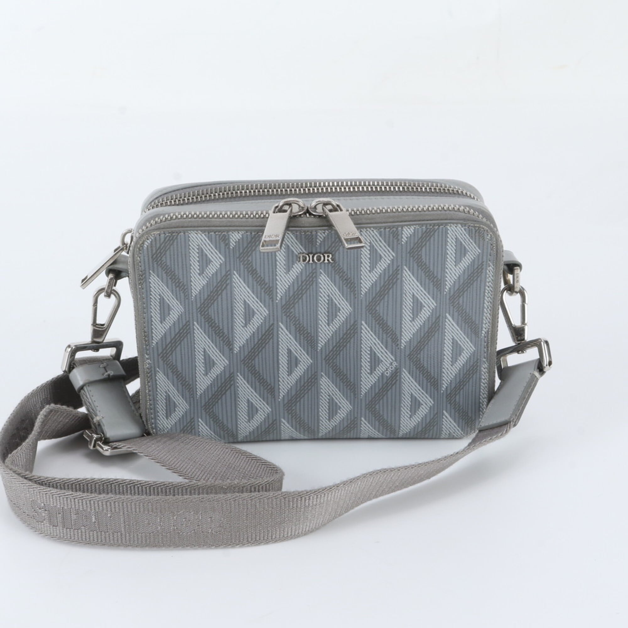 Christian Dior Gray Leather Coated Canvas Shoulder Bag (Pre-Owned)