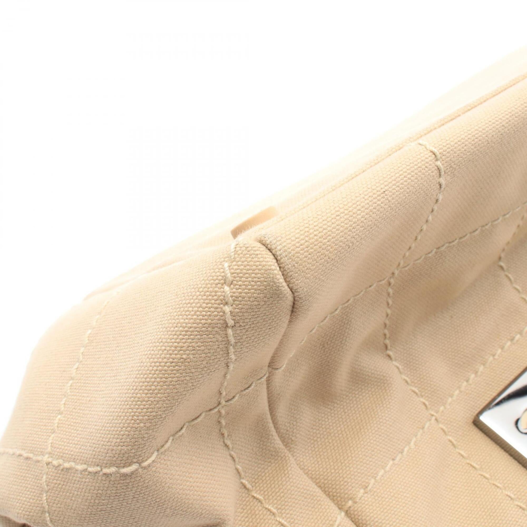 Chanel Chocolate Bar Beige Canvas Leather Handbag (Pre-Owned)