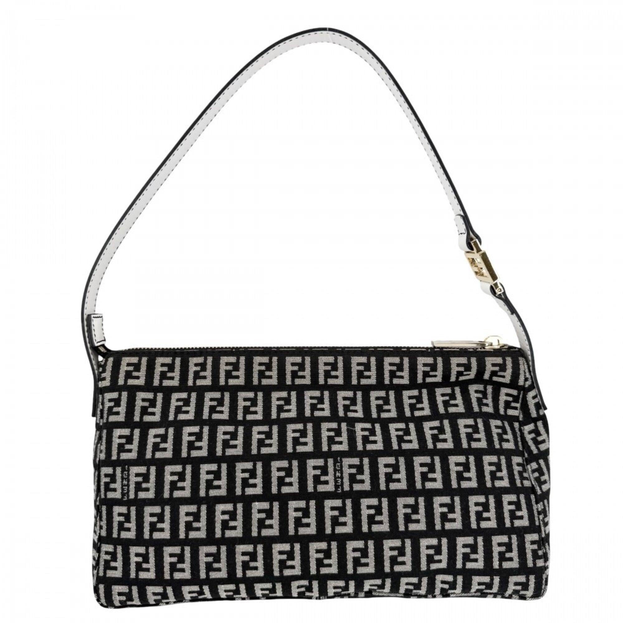 Fendi Zucchino Black White Canvas Leather Handbag (Pre-Owned)