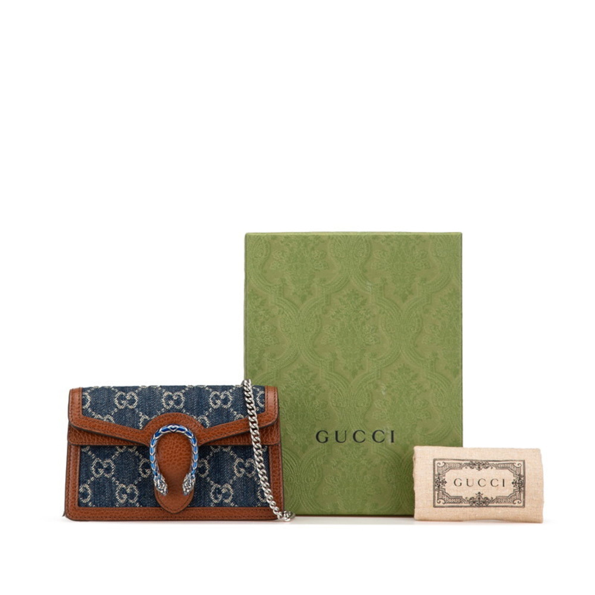 Gucci Brown Denim Leather Shoulder Bag (Pre-Owned)