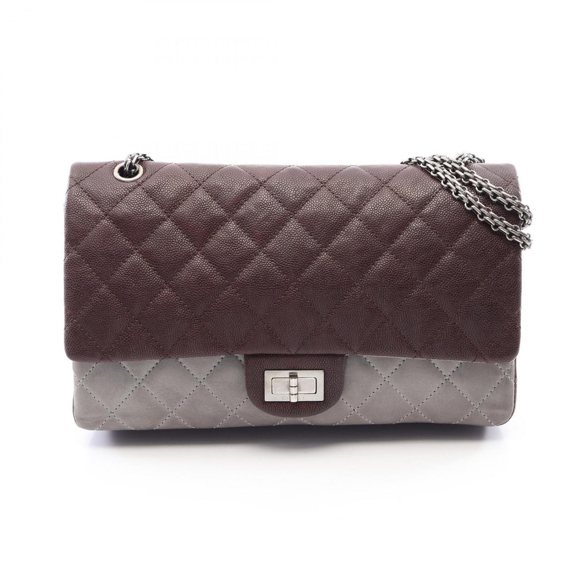 Chanel Bordeaux Gray Grained Calfskin Handbag Shoulder Bag (Pre-Owned)
