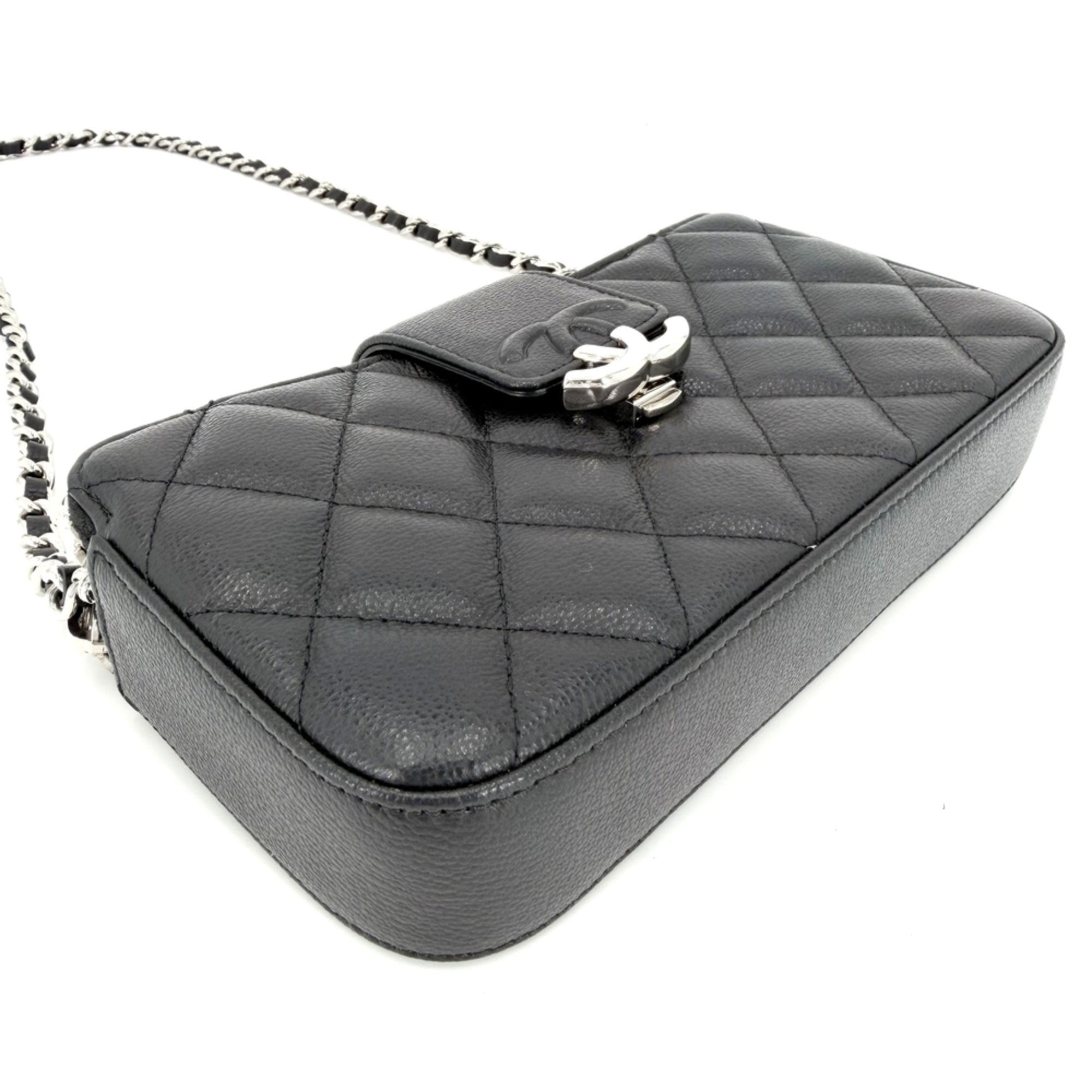 Chanel Matelasse Black Grained Calfskin Chain/Shoulder Wallet (Pre-Owned)