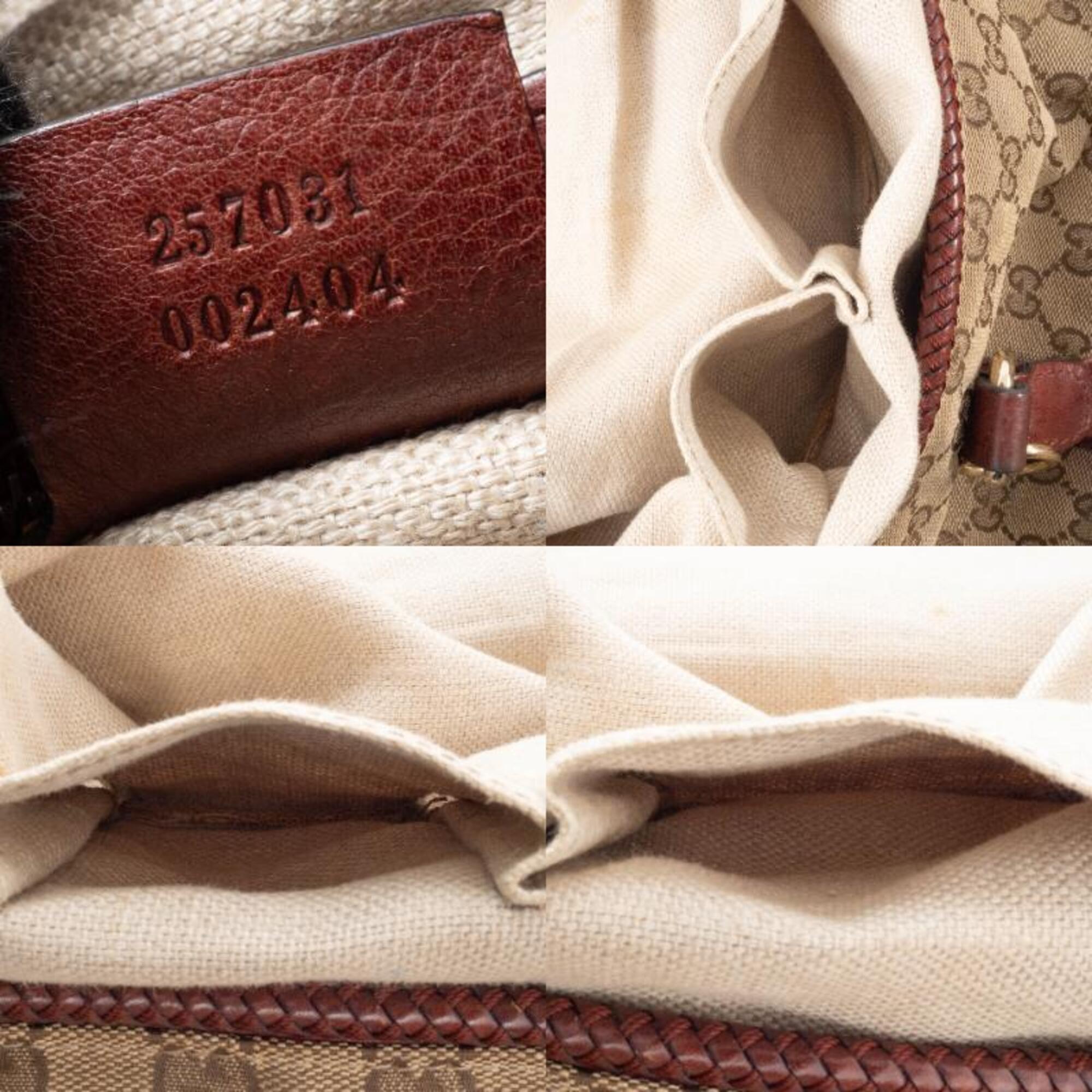 Gucci Gg Canvas Beige Brown Gg Canvas Leather Tote Bag (Pre-Owned)