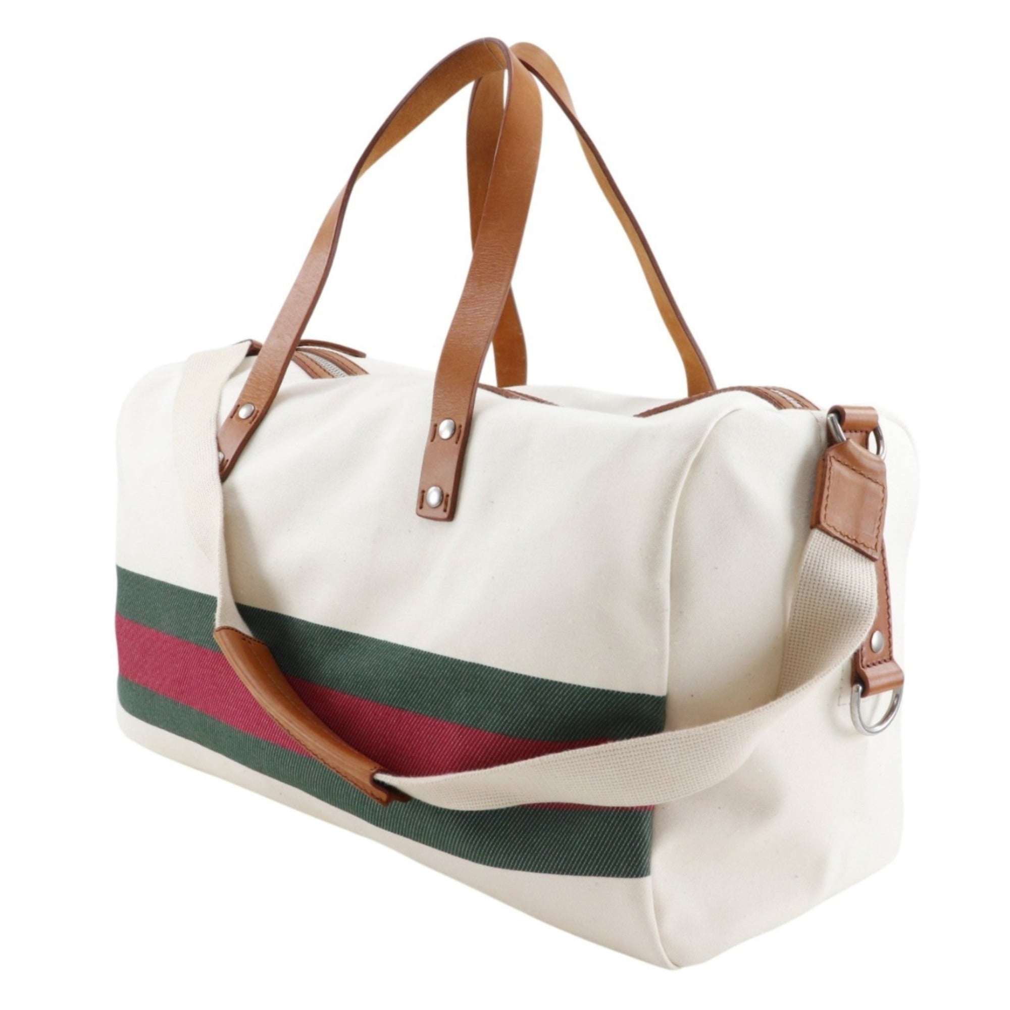 Gucci Off-White Canvas Boston Bag (Pre-Owned)