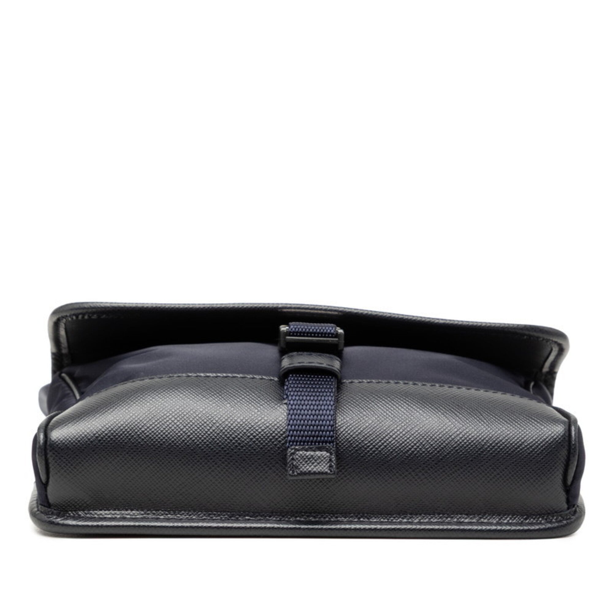 Prada Navy Nylon Leather Shoulder Bag (Pre-Owned)