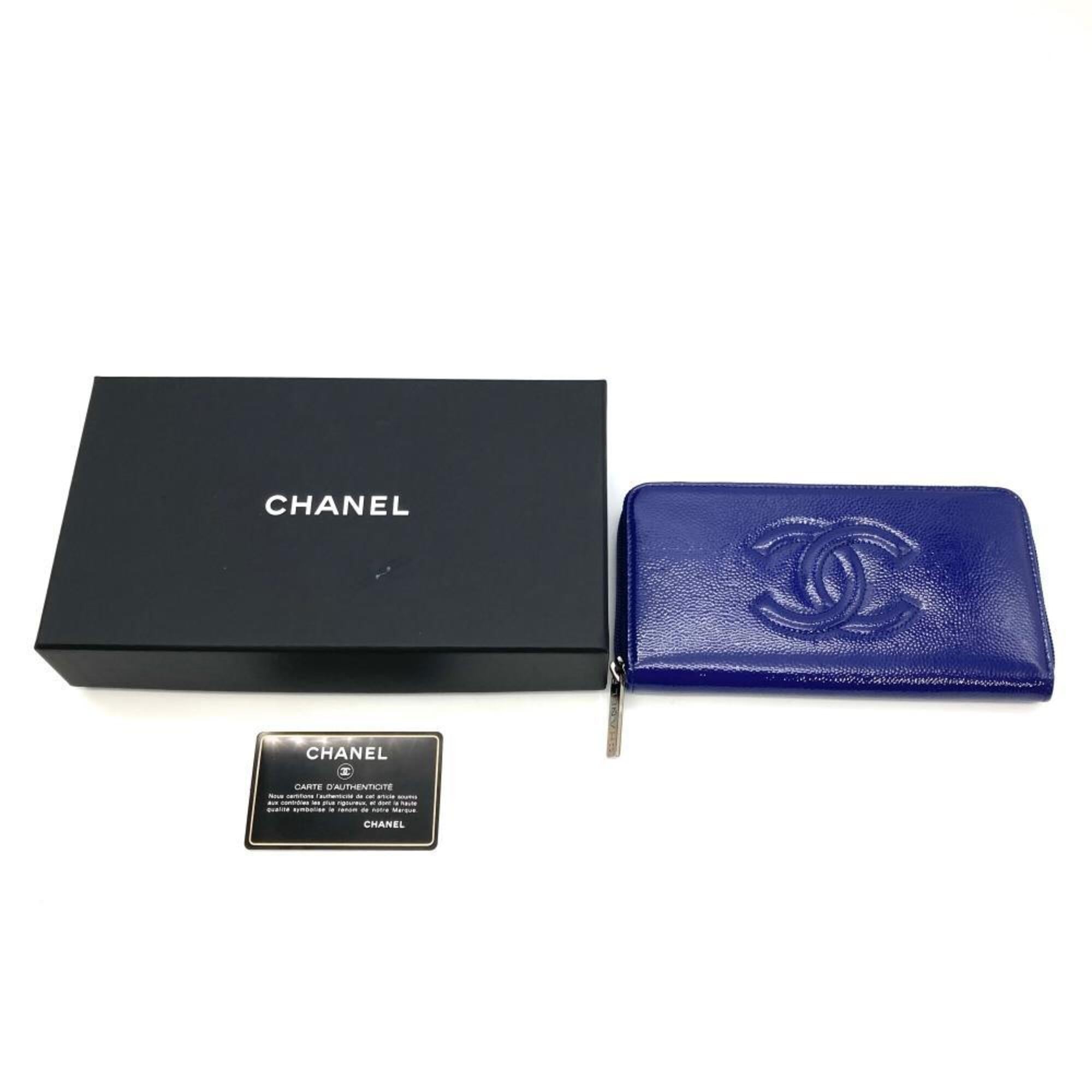 Chanel Blue Leather Long Wallet (Bi-Fold) (Pre-Owned)