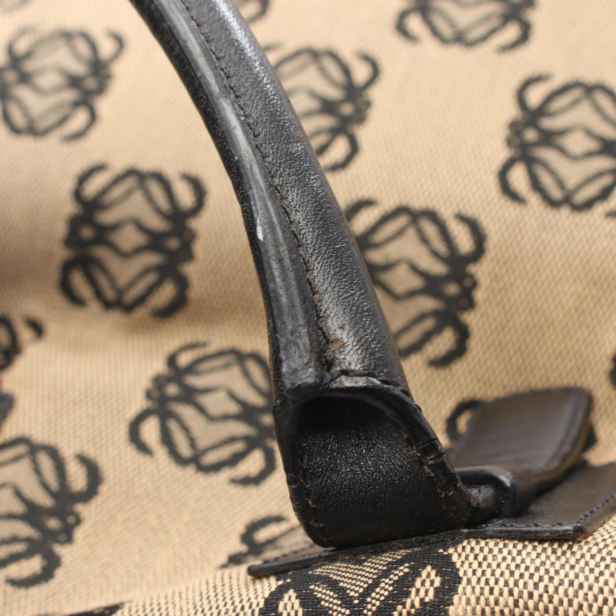Loewe Beige Black Canvas Leather Handbag Tote Bag (Pre-Owned)