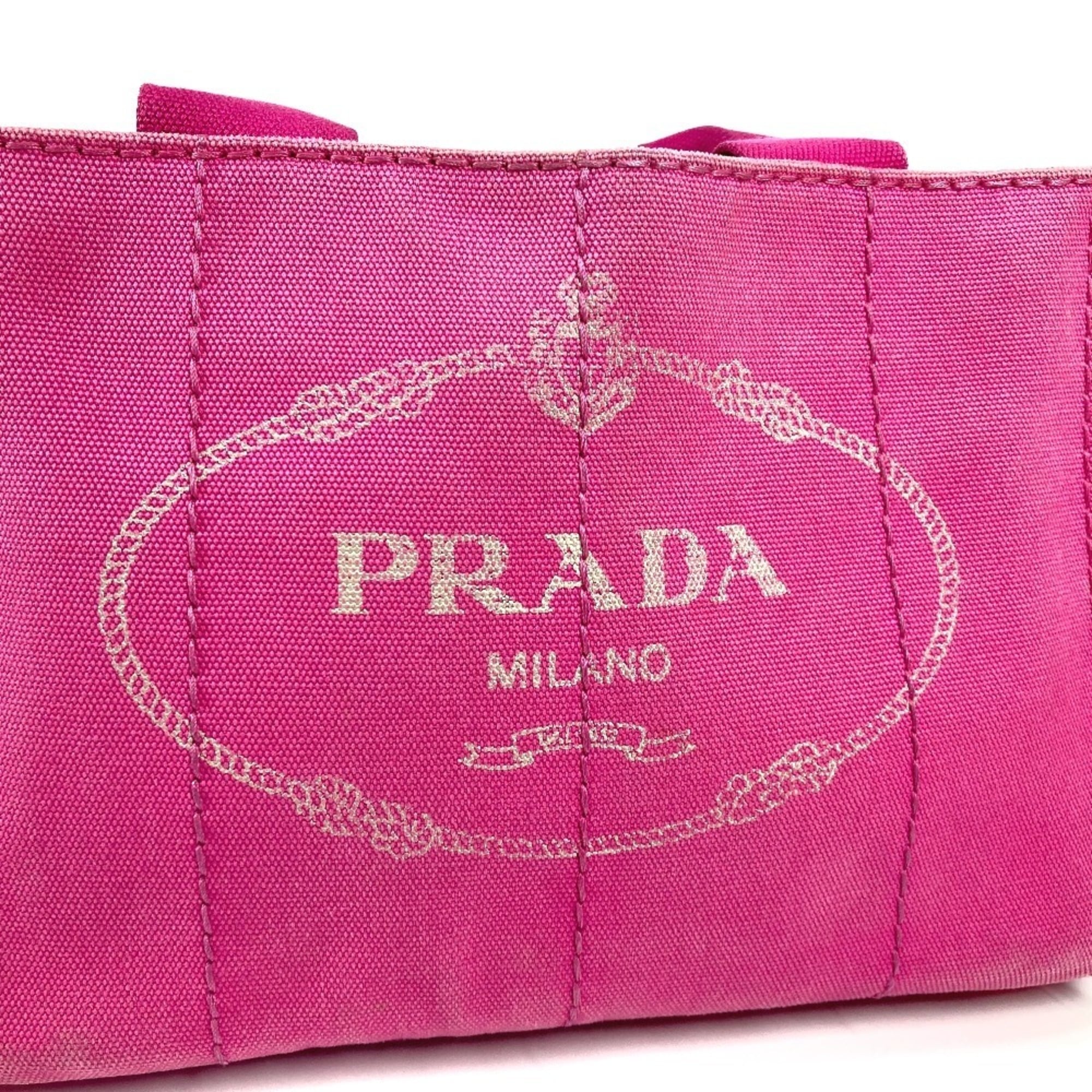 Prada Pink White Canvas Handbag Tote Bag (Pre-Owned)