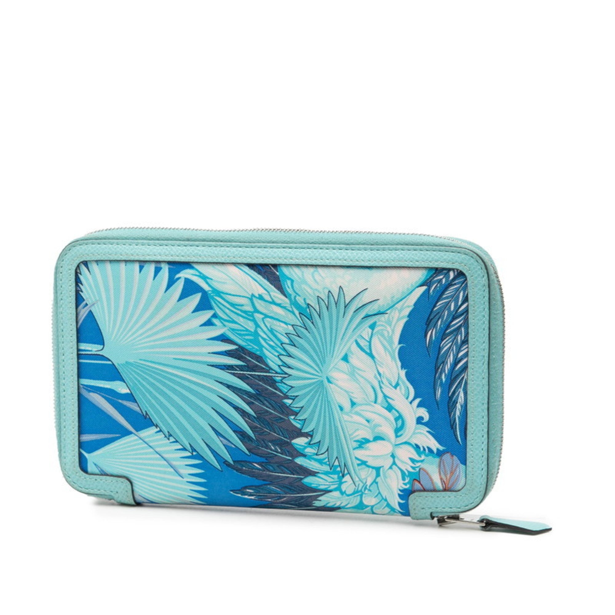Hermes Blue Atoll Pink Silk Epsom Leather Long Wallet (Bi-Fold) (Pre-Owned)