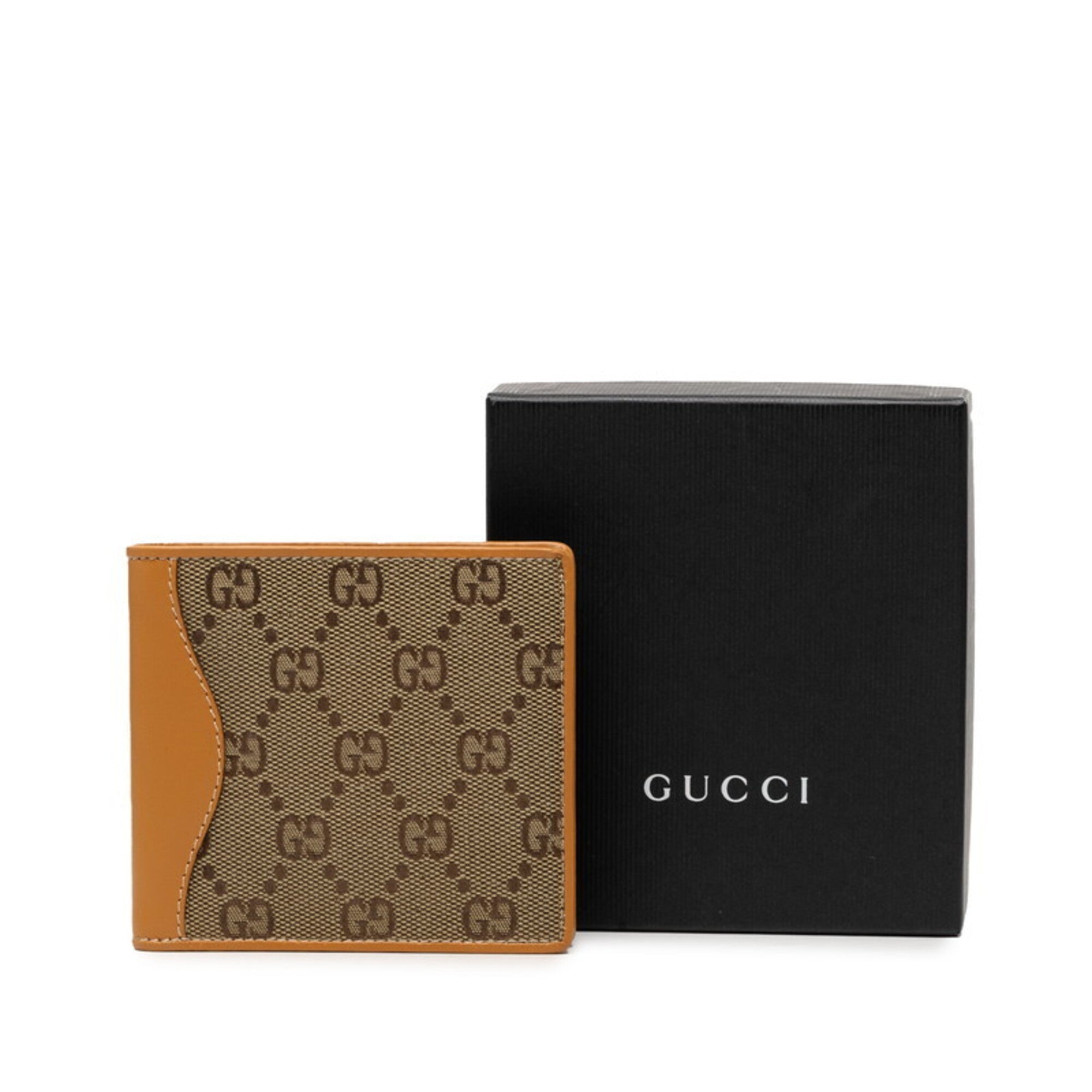 Gucci Beige Brown Gg Canvas Leather Wallet (Bi-Fold) (Pre-Owned)