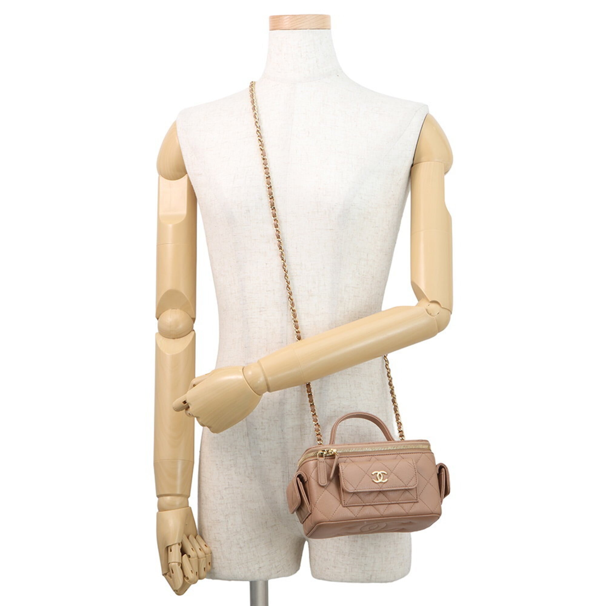 Chanel Pink Beige Grained Calfskin Shoulder Bag Vanity Bag (Pre-Owned)