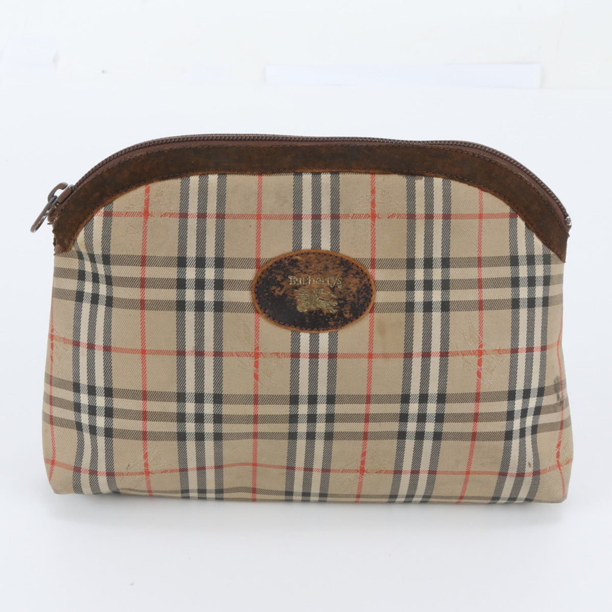 Burberry Brown Leather Canvas Clutch Bag Pouch (Pre-Owned)