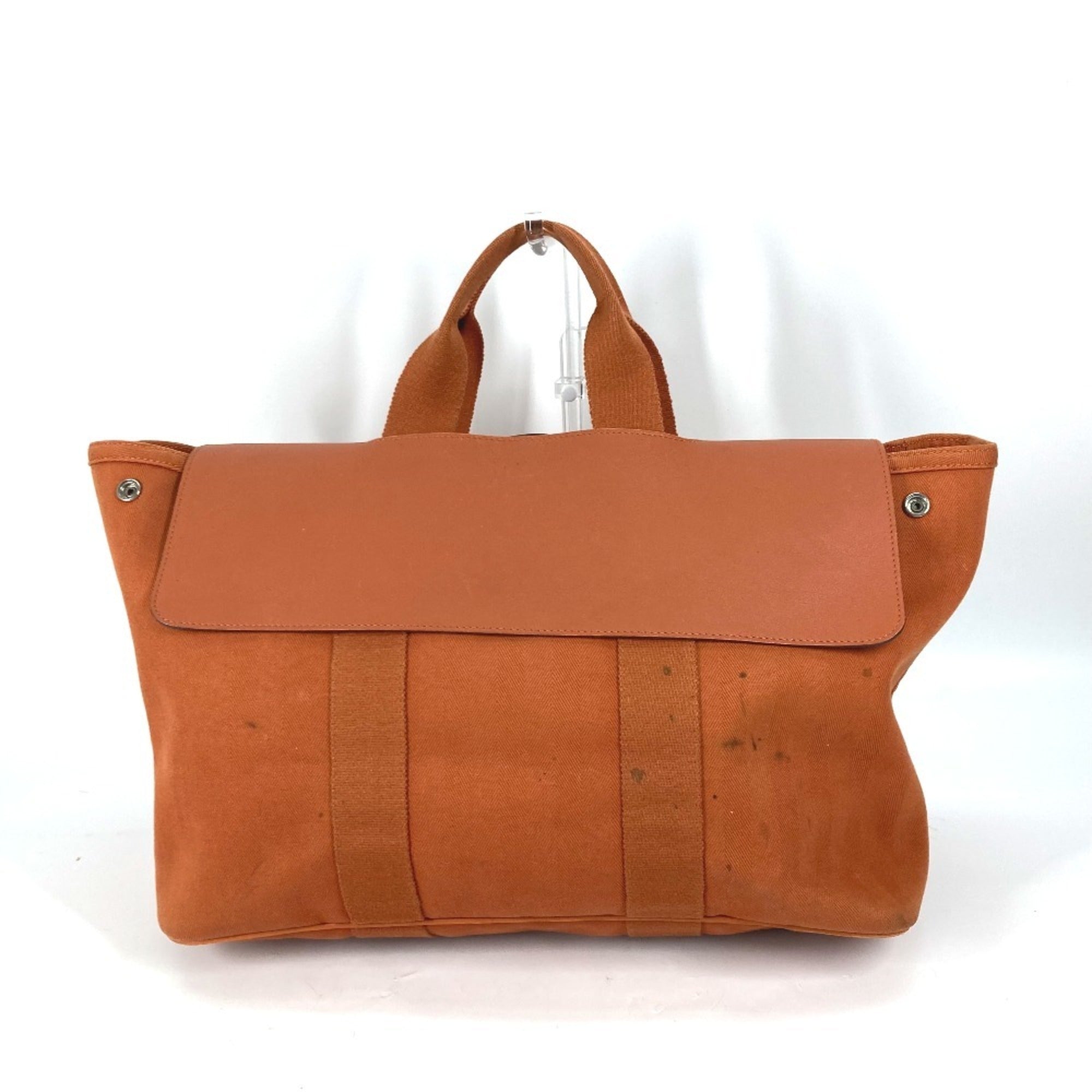 Hermes Orange Canvas Leather Handbag Pouch Tote Bag (Pre-Owned)