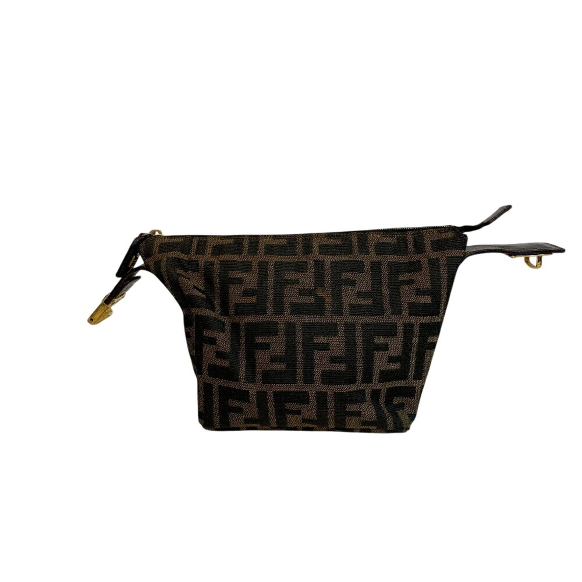 Fendi Zucca Brown Canvas Handbag Pouch (Pre-Owned)