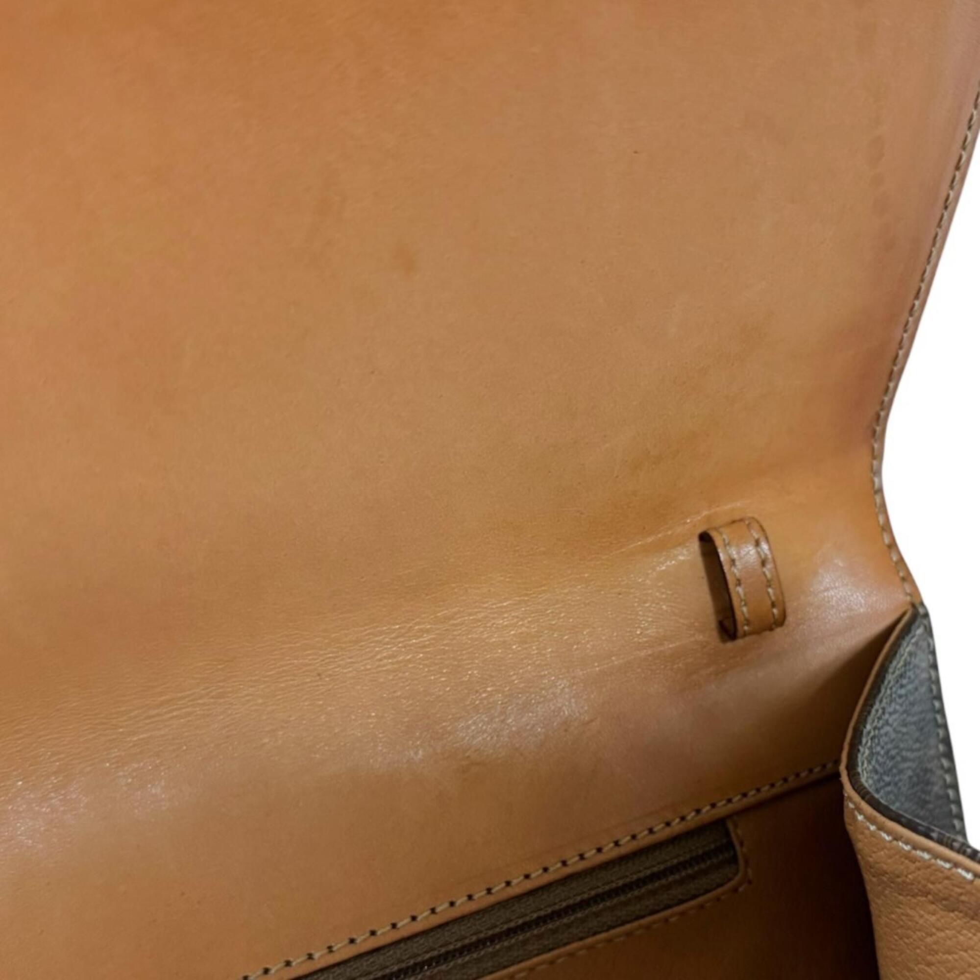Celine Brown Coated Canvas Leather Clutch Bag Shoulder Bag (Pre-Owned)