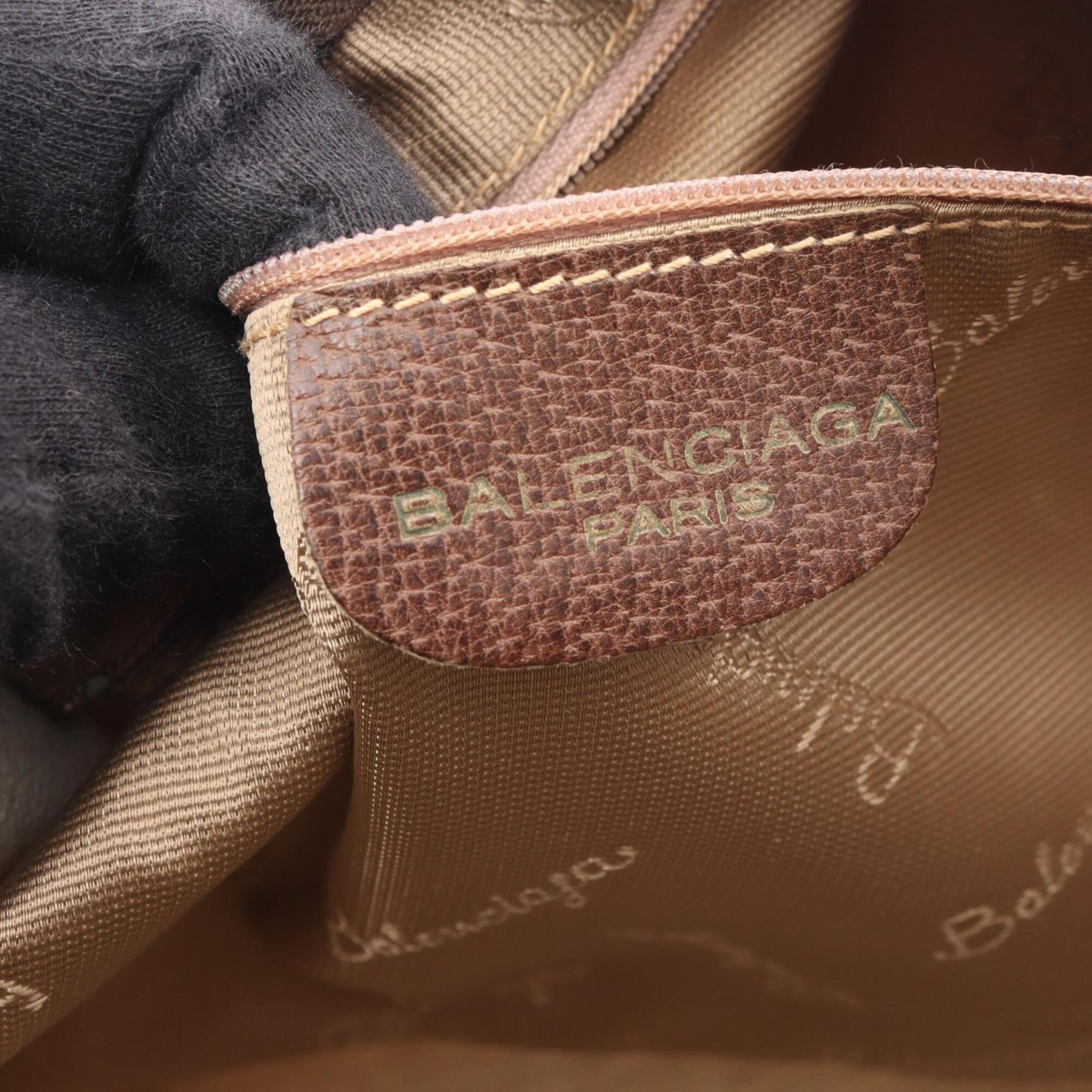 Balenciaga Beige Brown Leather Coated Canvas Handbag Tote Bag (Pre-Owned)