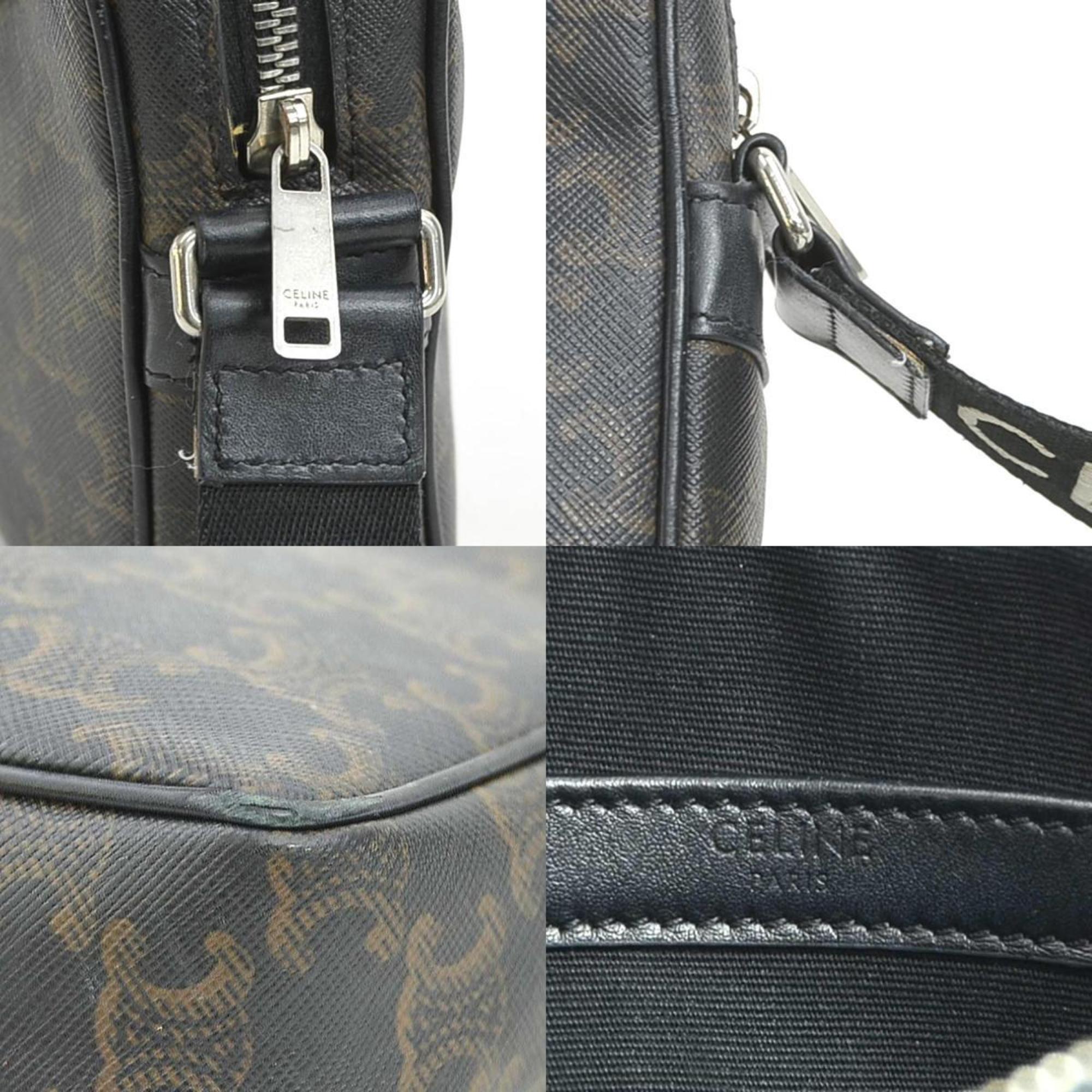 Celine Black Brown Coated Canvas Shoulder Bag (Pre-Owned)