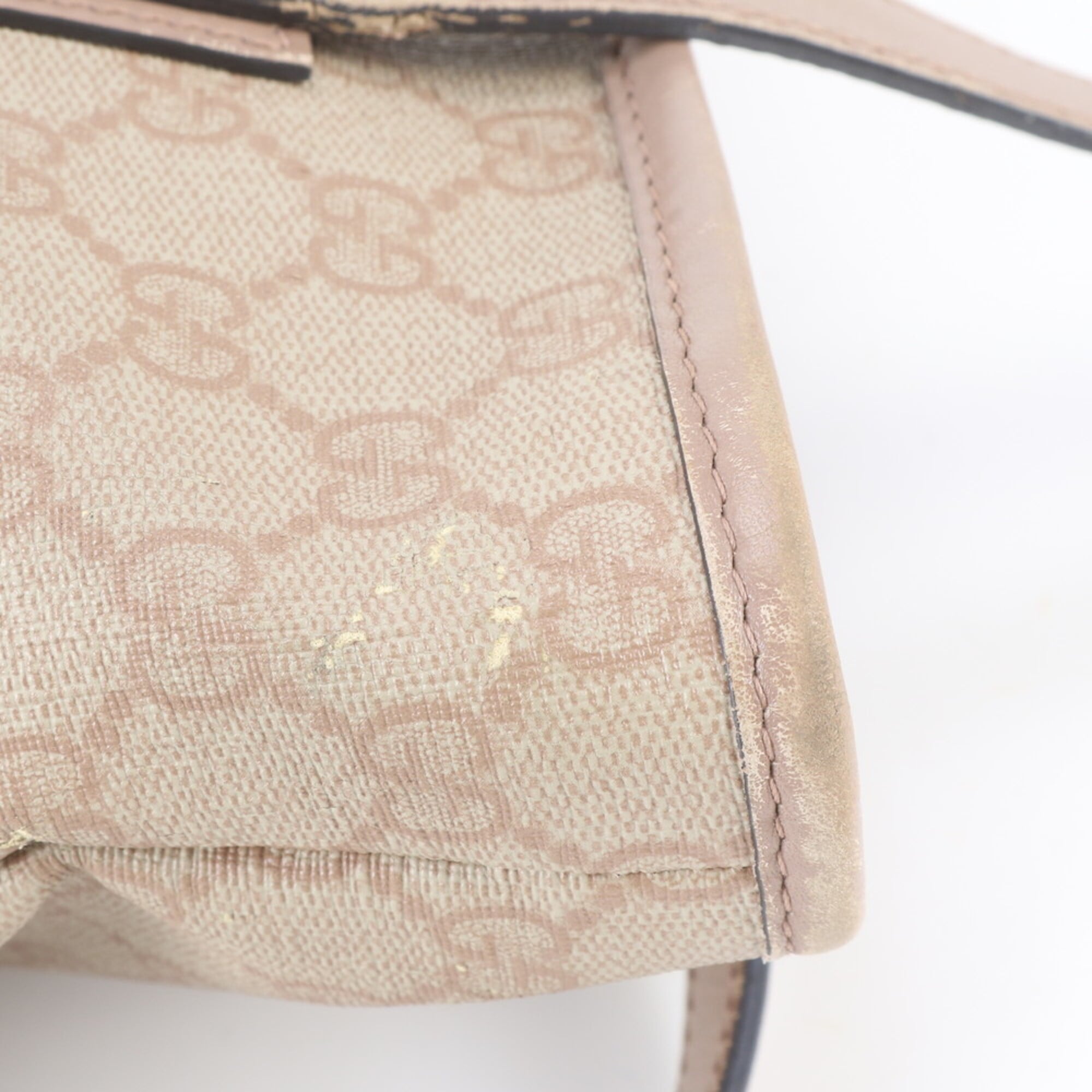 Gucci Pink Beige Leather Coated Canvas Handbag Shoulder Bag Tote Bag (Pre-Owned)