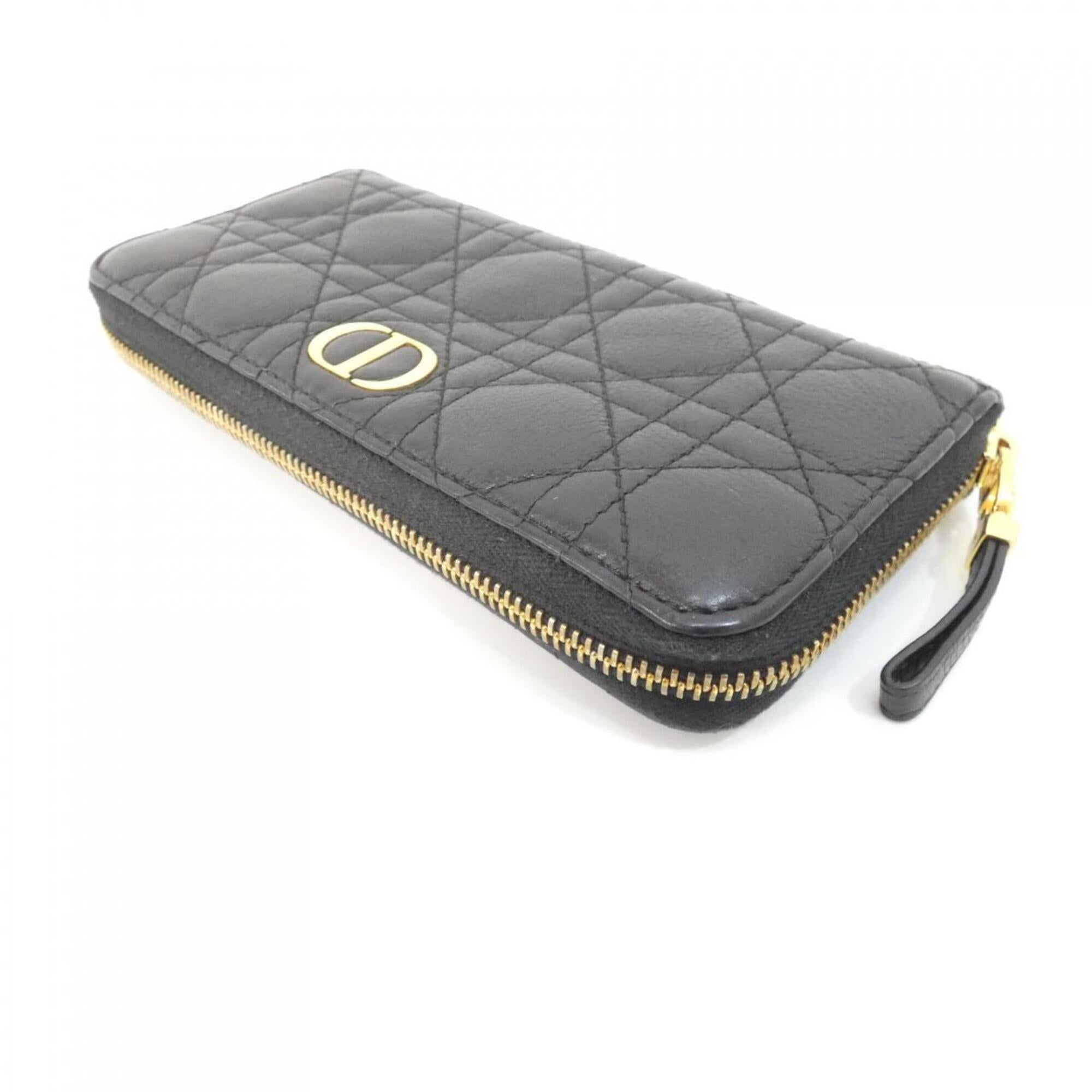 Christian Dior Black Leather Long Wallet (Bi-Fold) (Pre-Owned)