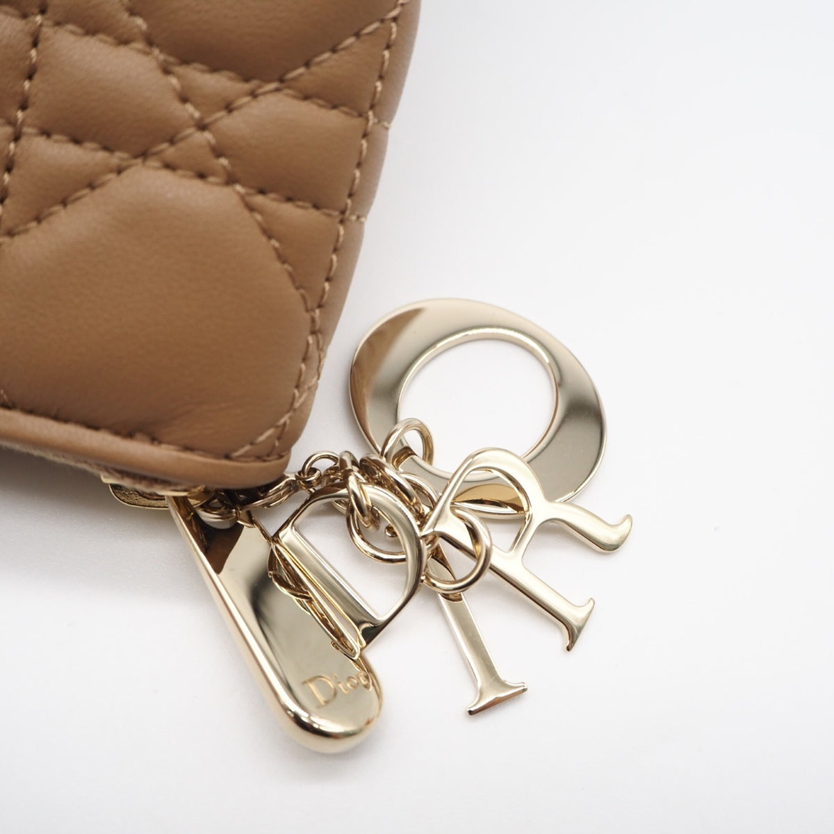 Christian Dior Lady Dior Beige Bow Coin Purse/Coin Case (Pre-Owned)