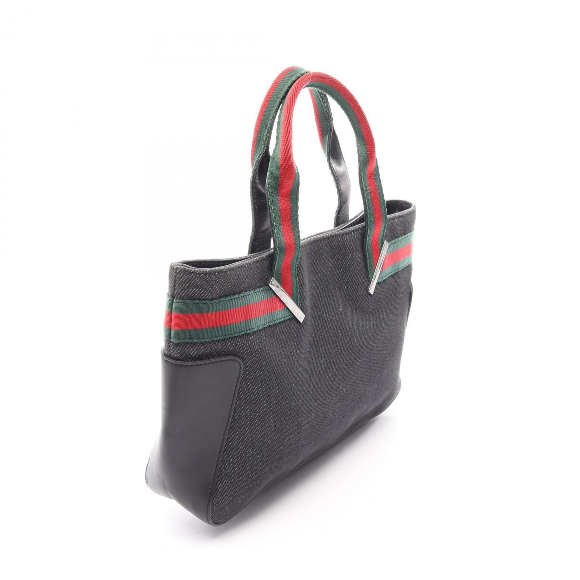 Gucci Black Green Red Color Canvas Leather Handbag (Pre-Owned)