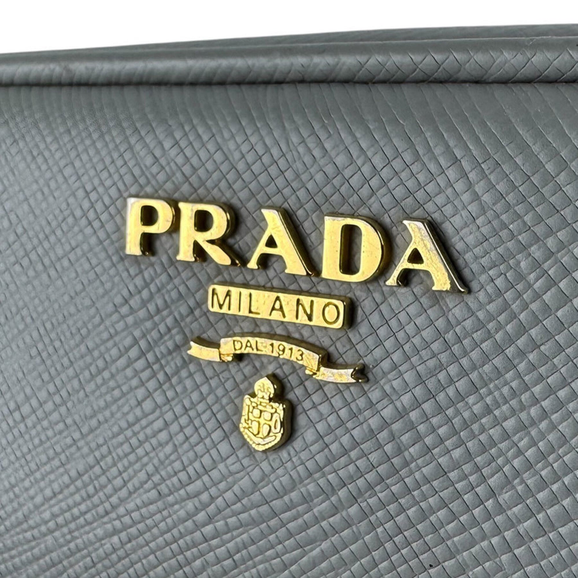 Prada Gray Leather Shoulder Bag (Pre-Owned)
