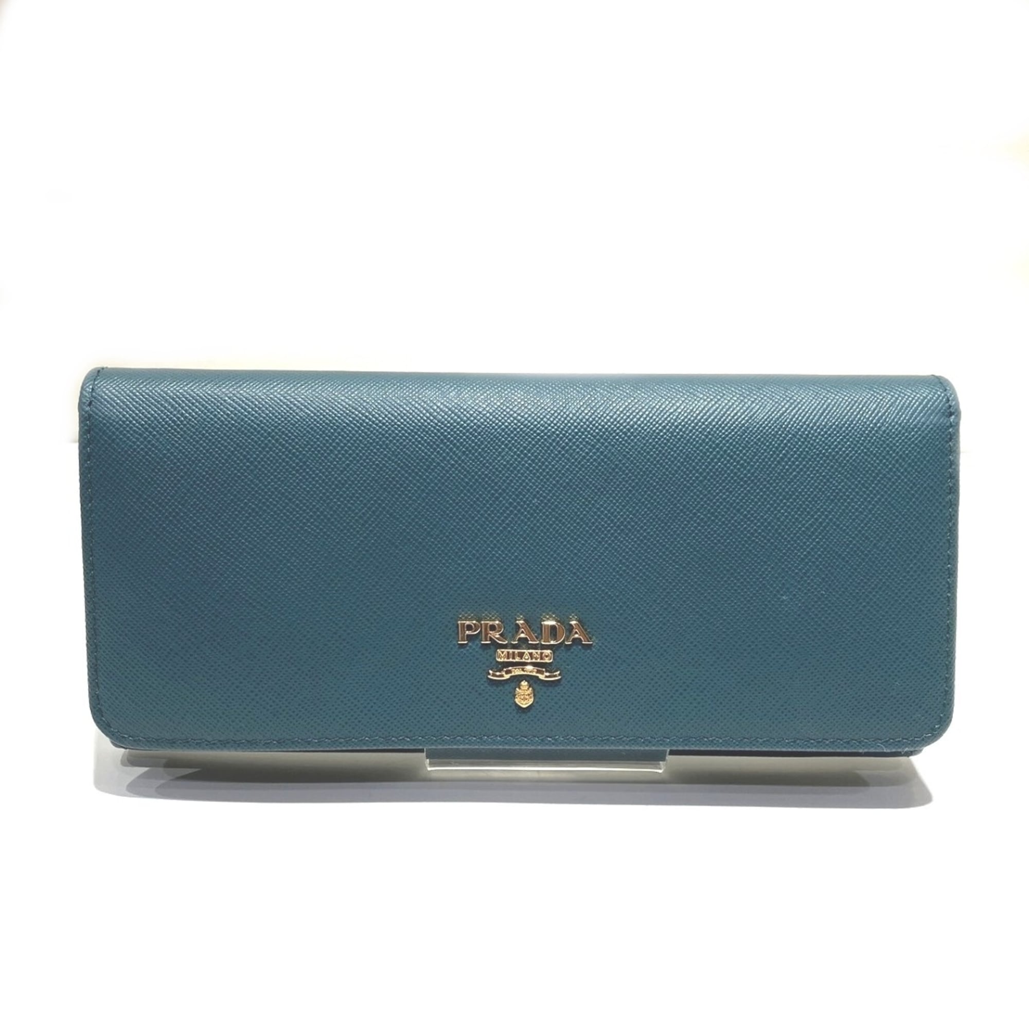 Prada Green Leather Long Wallet (Bi-Fold) (Pre-Owned)
