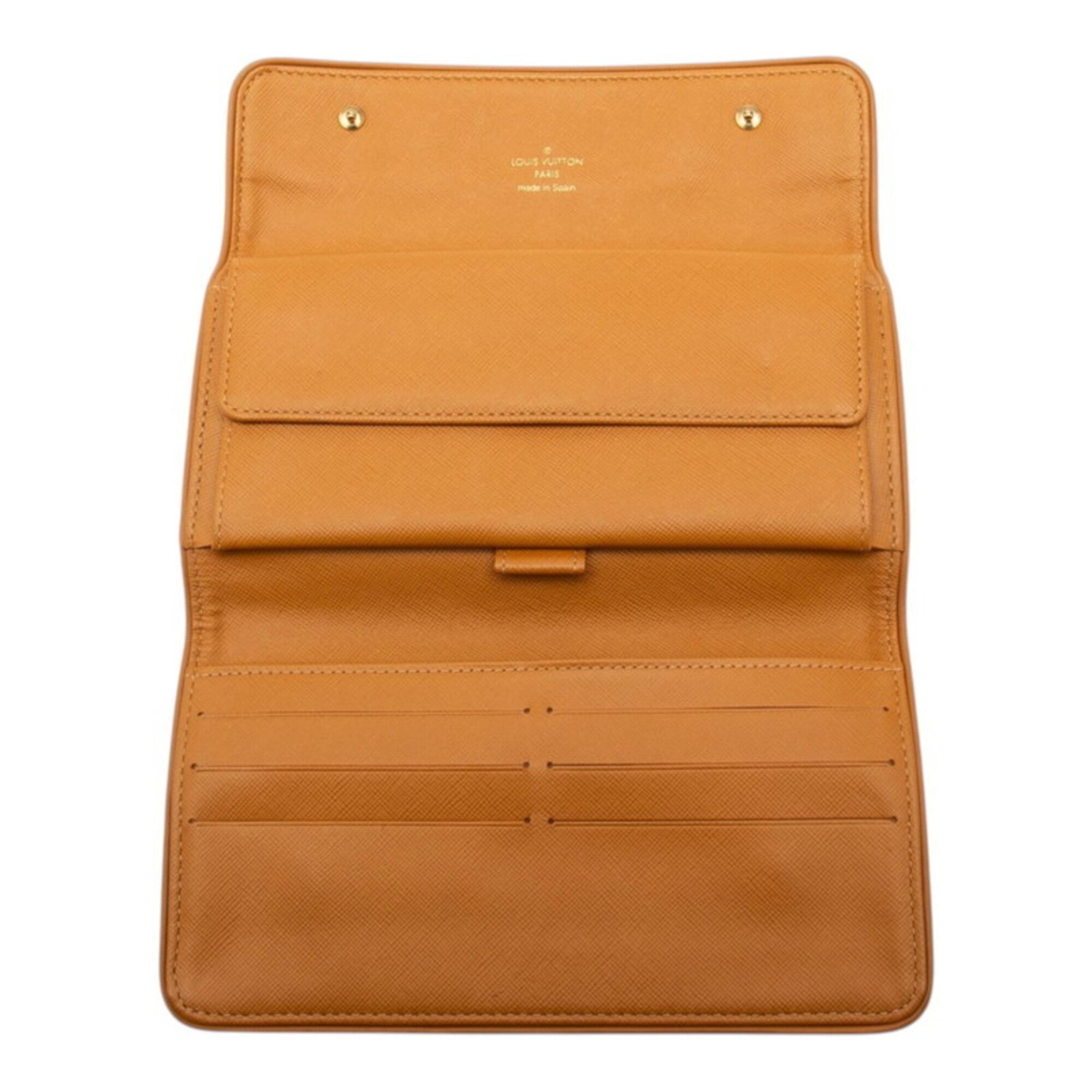 Louis Vuitton Monogram Mini Beige Canvas Leather Long Wallet (Tri-Fold) (Pre-Owned)