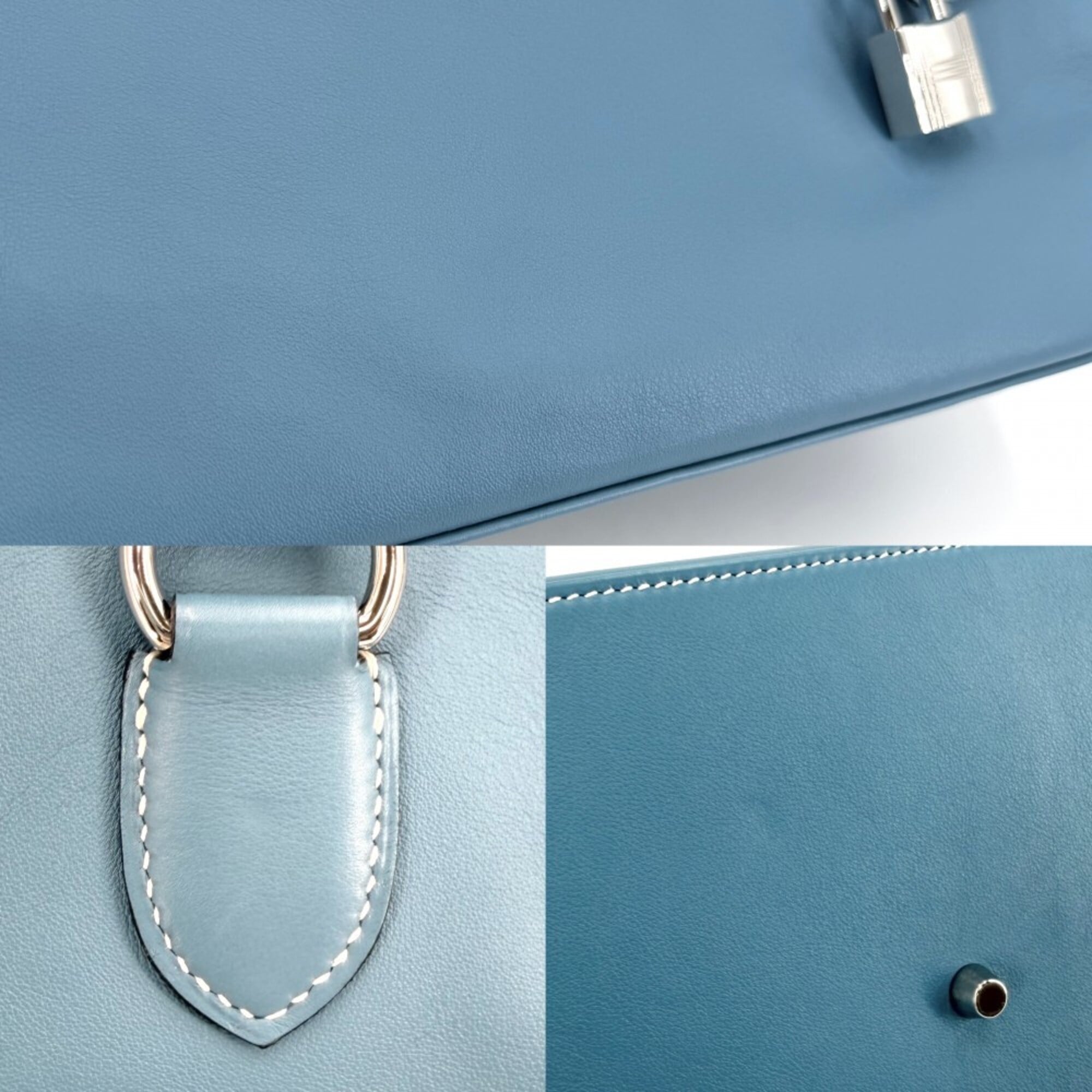 Hermes Toolbox Blue Leather Handbag Shoulder Bag (Pre-Owned)