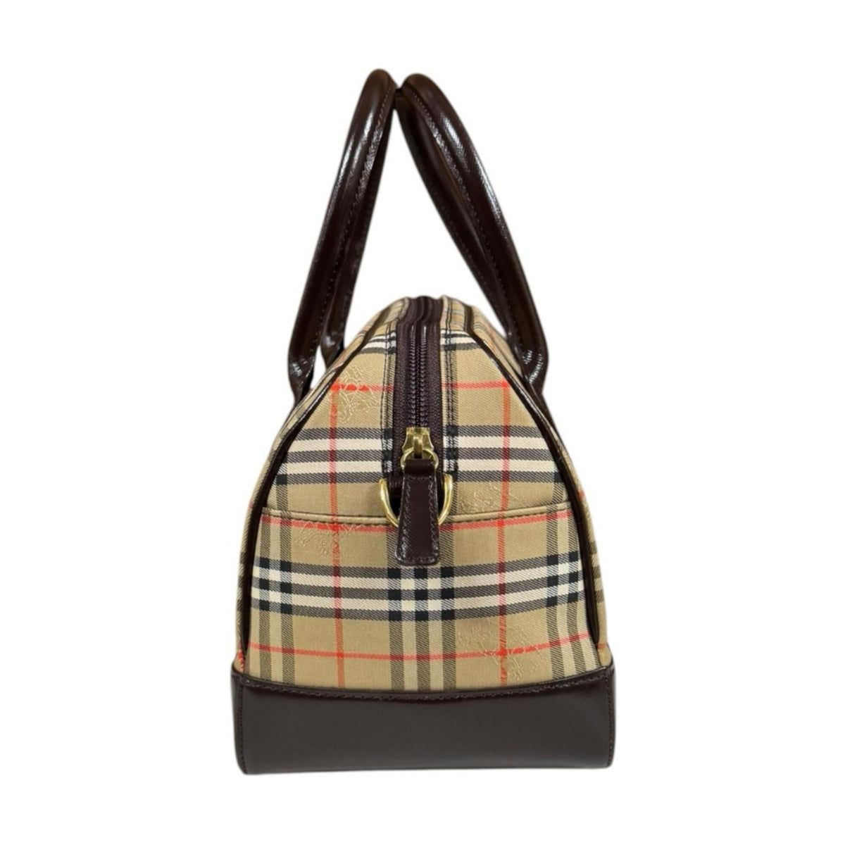 Burberry Beige Brown Canvas Leather Boston Bag Shoulder Bag (Pre-Owned)