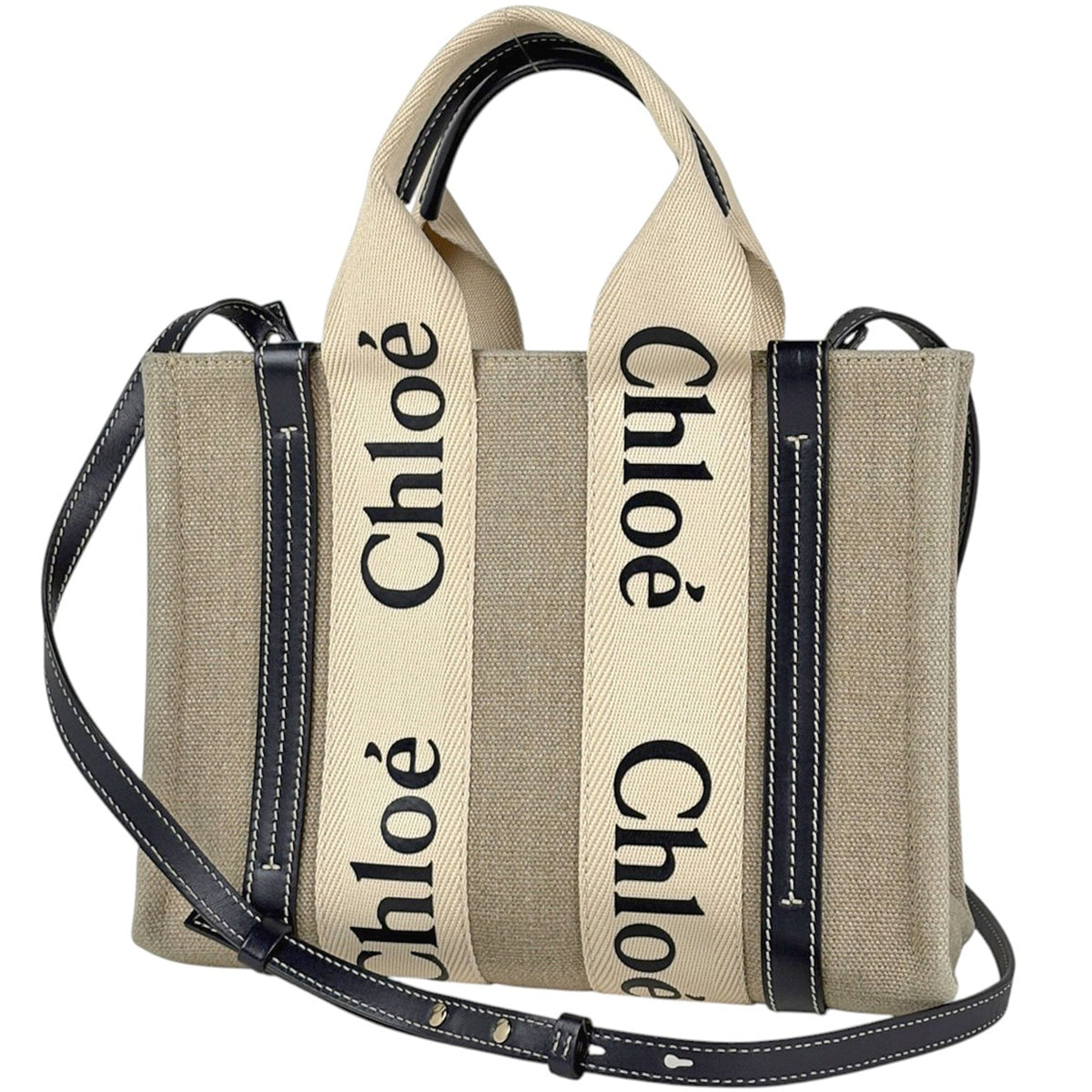 Chloé Beige Canvas Leather Tote Bag (Pre-Owned)