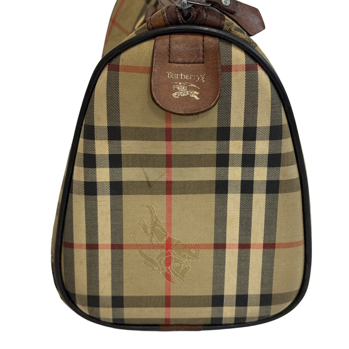 Burberry Brown Canvas Boston Bag Handbag (Pre-Owned)